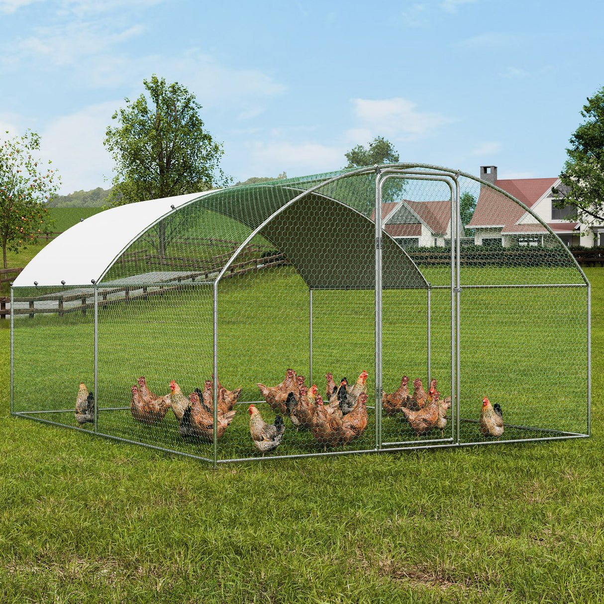 VEVOR Large Metal Chicken Coop, 9.8x12.9x6.5 ft Walk in Chicken Run for Yard with Waterproof Cover, Doom Roof Hen House with Security Lock for Outdoor