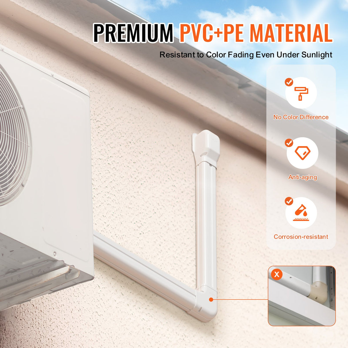 VEVOR Mini Split Line Set Cover 76.2mm W 3110mm L, PVC Decorative Pipe Line Cover For Air Conditioner with 5 Straight Ducts & Full Components Easy to