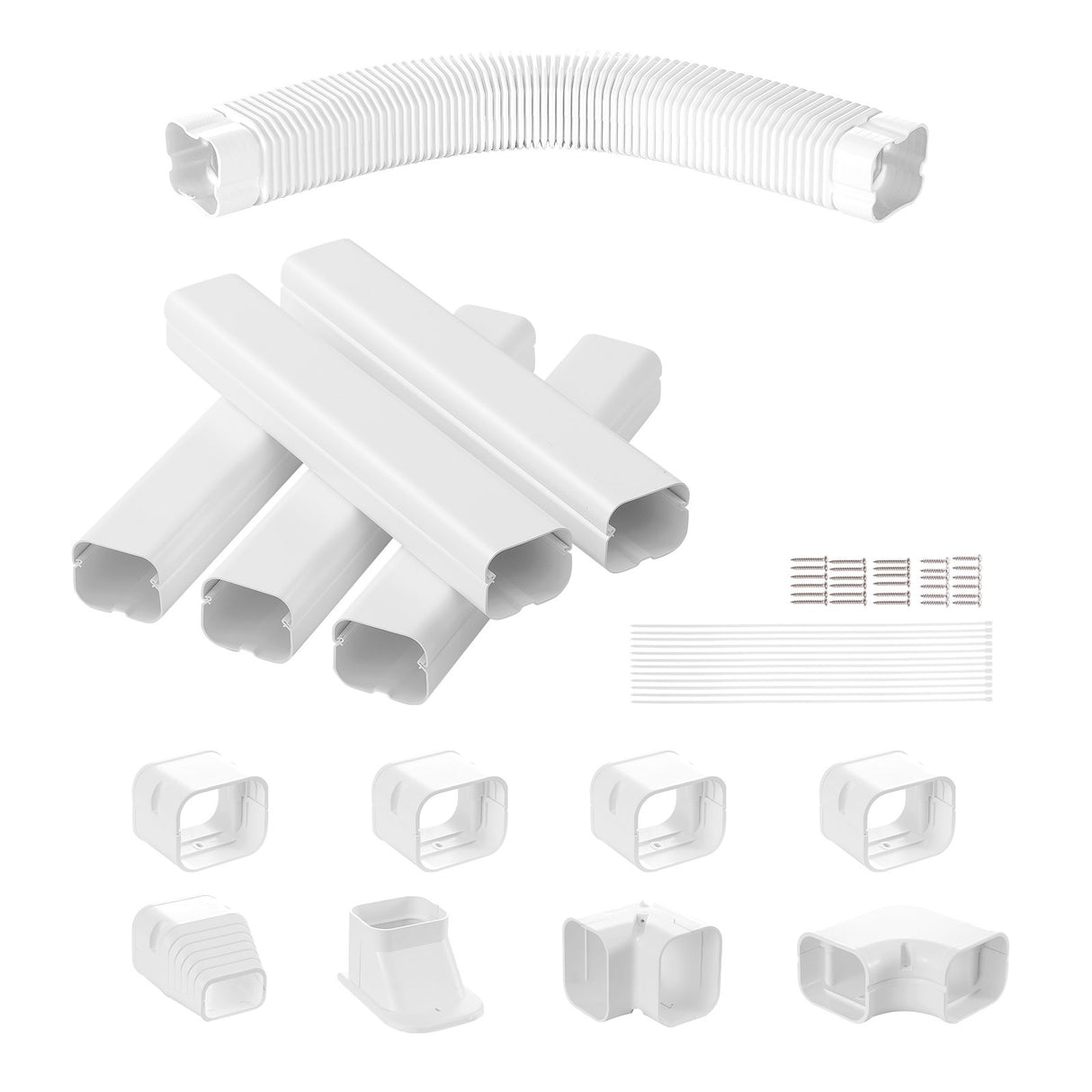 VEVOR Mini Split Line Set Cover 76.2mm W 3110mm L, PVC Decorative Pipe Line Cover For Air Conditioner with 5 Straight Ducts & Full Components Easy to