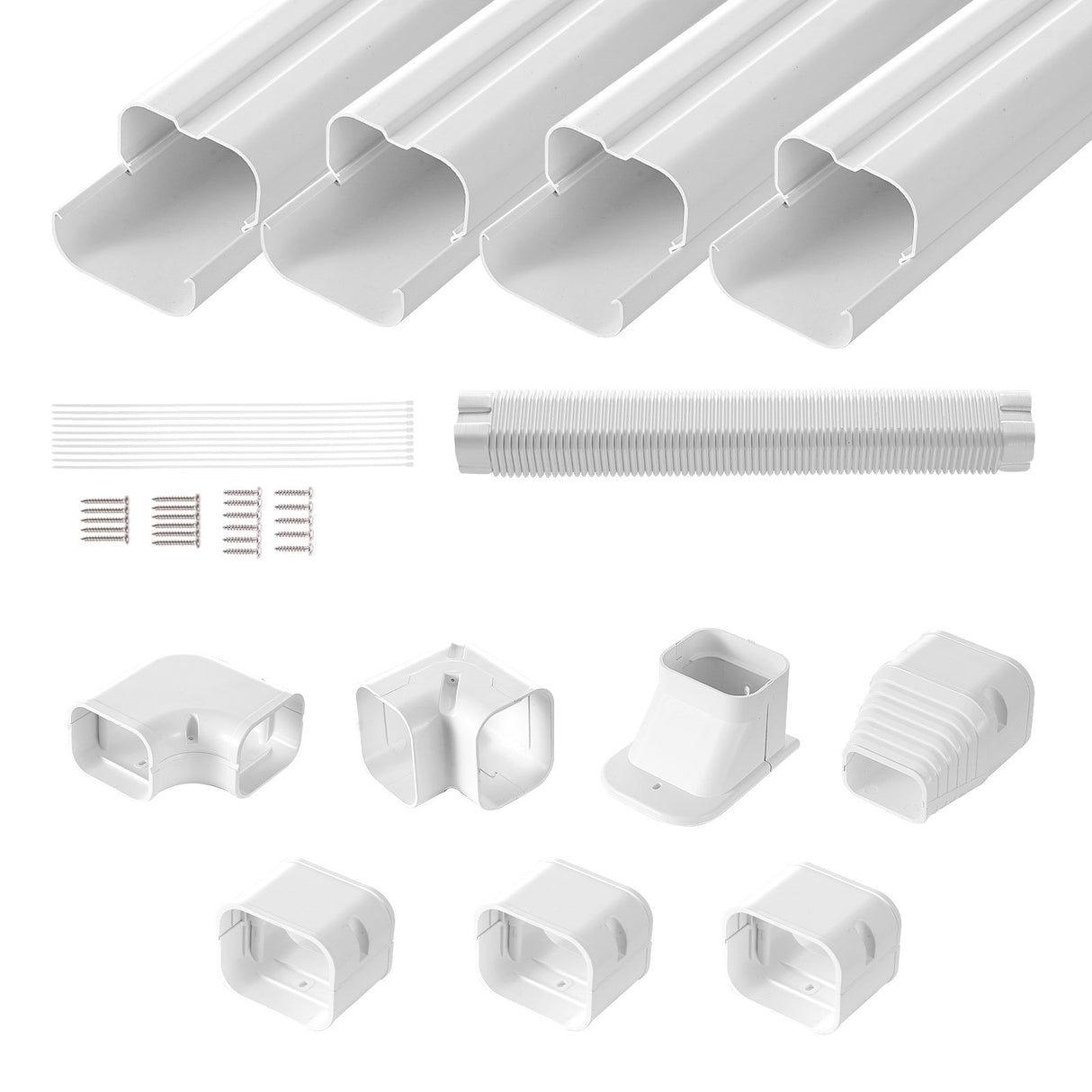 VEVOR Mini Split Line Set Cover 76.2mm W 4830mm L, PVC Decorative Pipe Line Cover For Air Conditioner with 4 Straight Ducts & Full Components Easy to