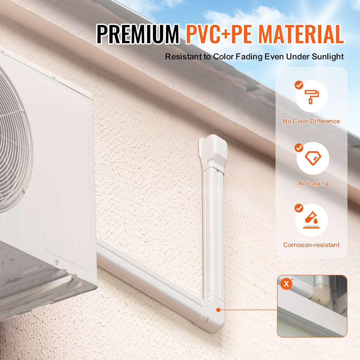 VEVOR Mini Split Line Set Cover 76.2mm W 5400mm L, PVC Decorative Pipe Line Cover For Air Conditioner with 10 Straight Ducts & Full Components Easy to