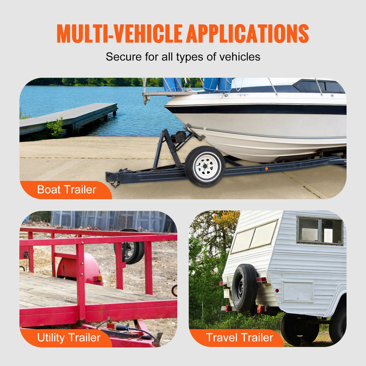 VEVOR Spare Tire Carrier, Trailer Spare Tire Mount, 160 lbs Capacity, Utility Trailer Accessories Fits Most 4 & 5 & 6 & 8 Lugs Wheels on 4", 4.25",