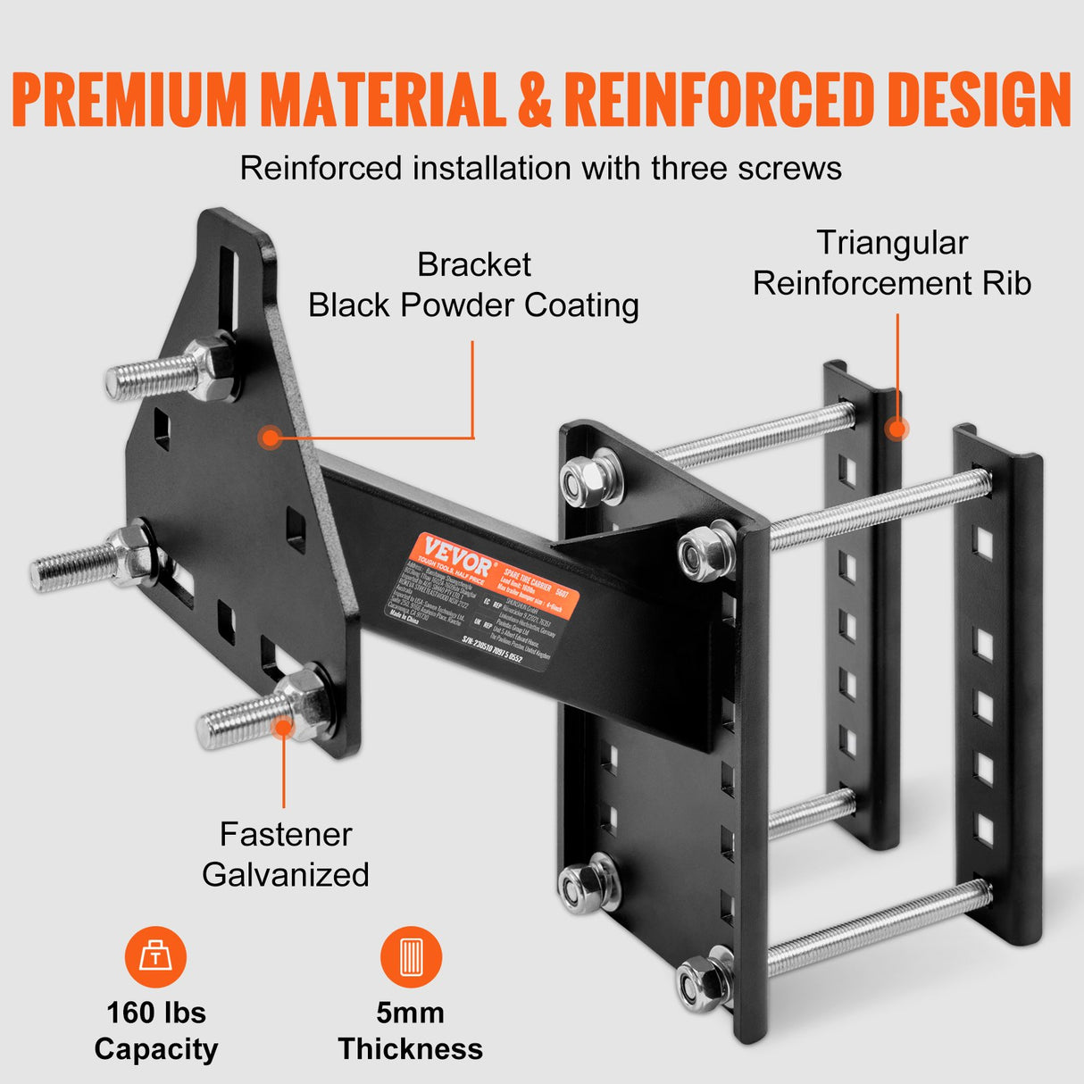 VEVOR Spare Tire Carrier, Trailer Spare Tire Mount, 160 lbs Capacity, Utility Trailer Accessories Fits Most 4 & 5 & 6 & 8 Lugs Wheels on 4", 4.25",