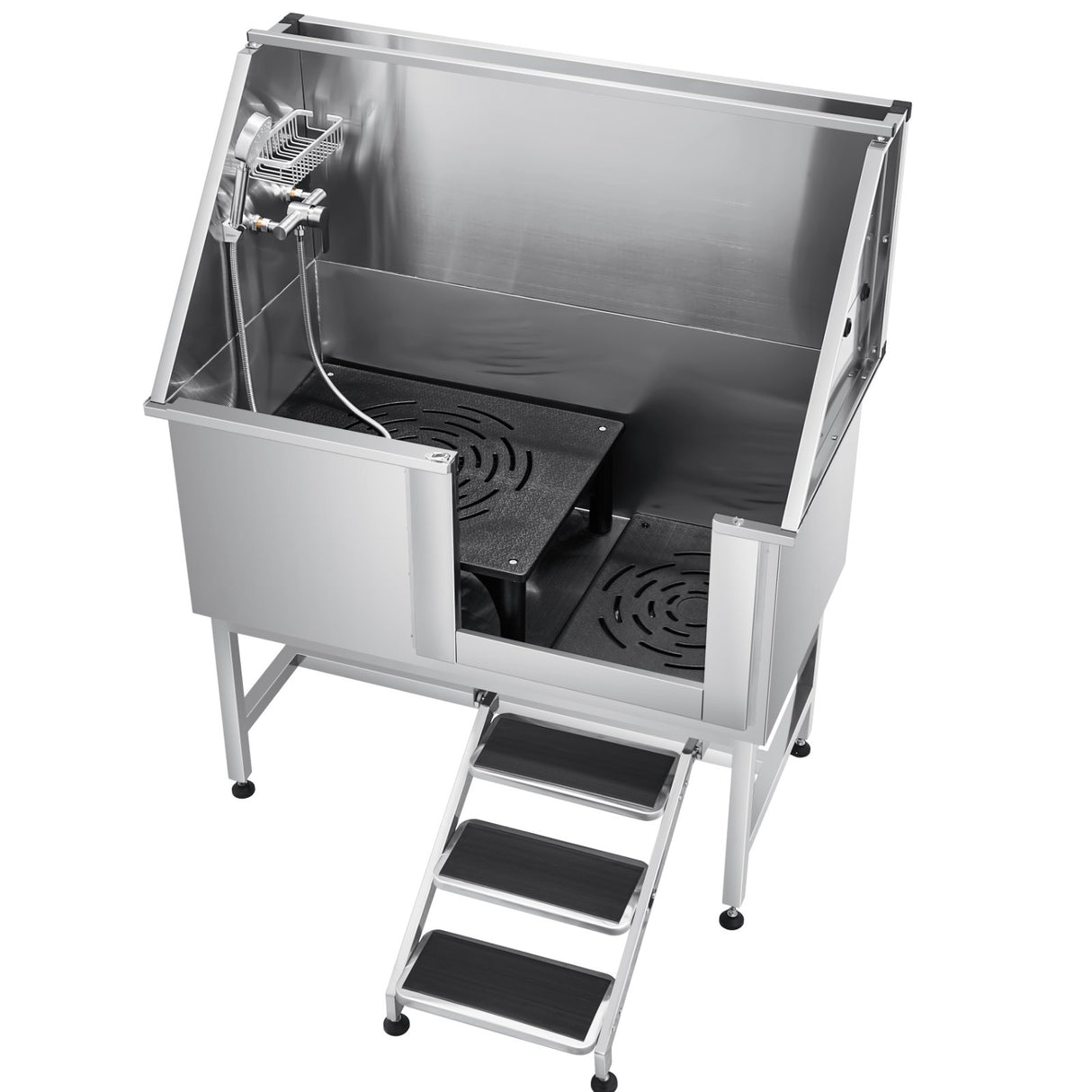 VEVOR 127 cm Dog Grooming Bath Tub Stainless Steel w Stairs Water Filter