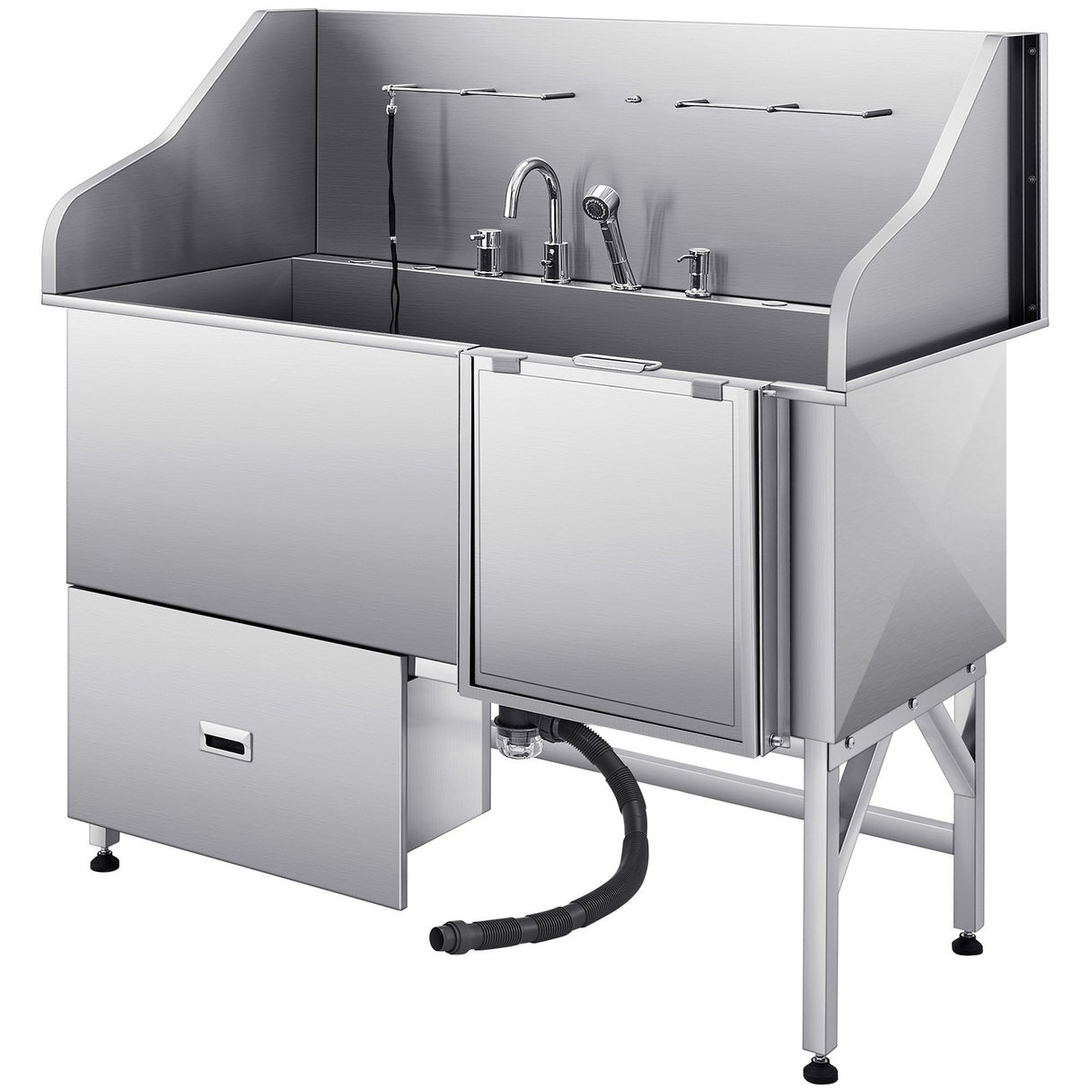 VEVOR 155 cm Dog Grooming Bath Tub Stainless Steel w Ramp Water Filter