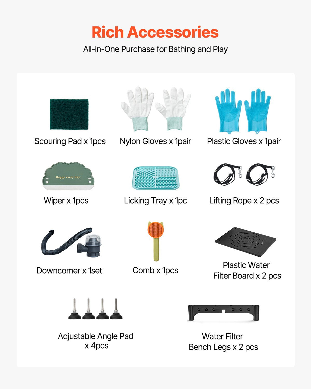 VEVOR 155 cm Dog Grooming Bath Tub Stainless Steel w Ramp Water Filter