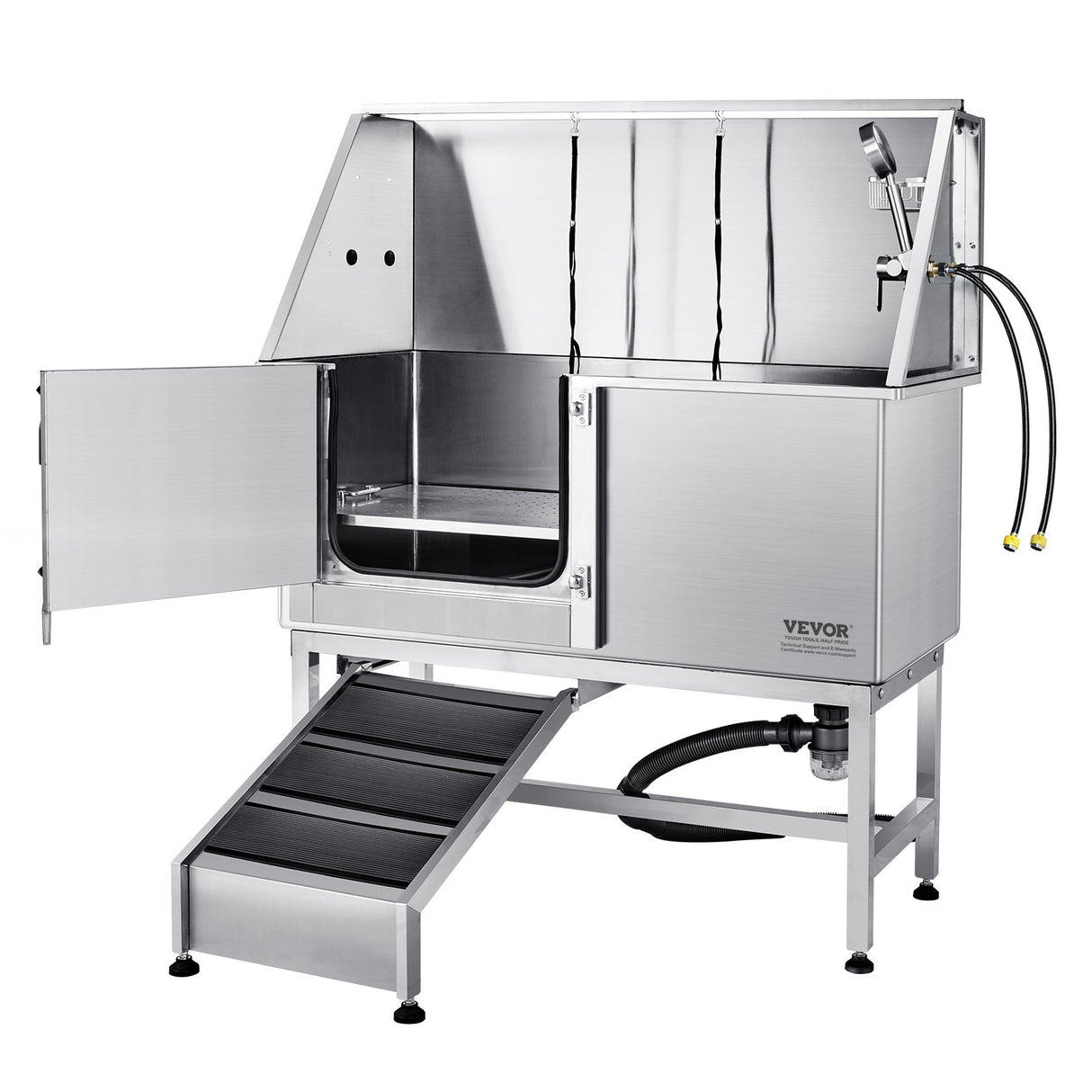 VEVOR 1.57M Pet Dog Bathing Station w/Ramp, Professional Stainless Steel Dog Grooming Tub w/ Soap Box, Faucet,Rich Accessory,Bathtub for Large,Medium,
