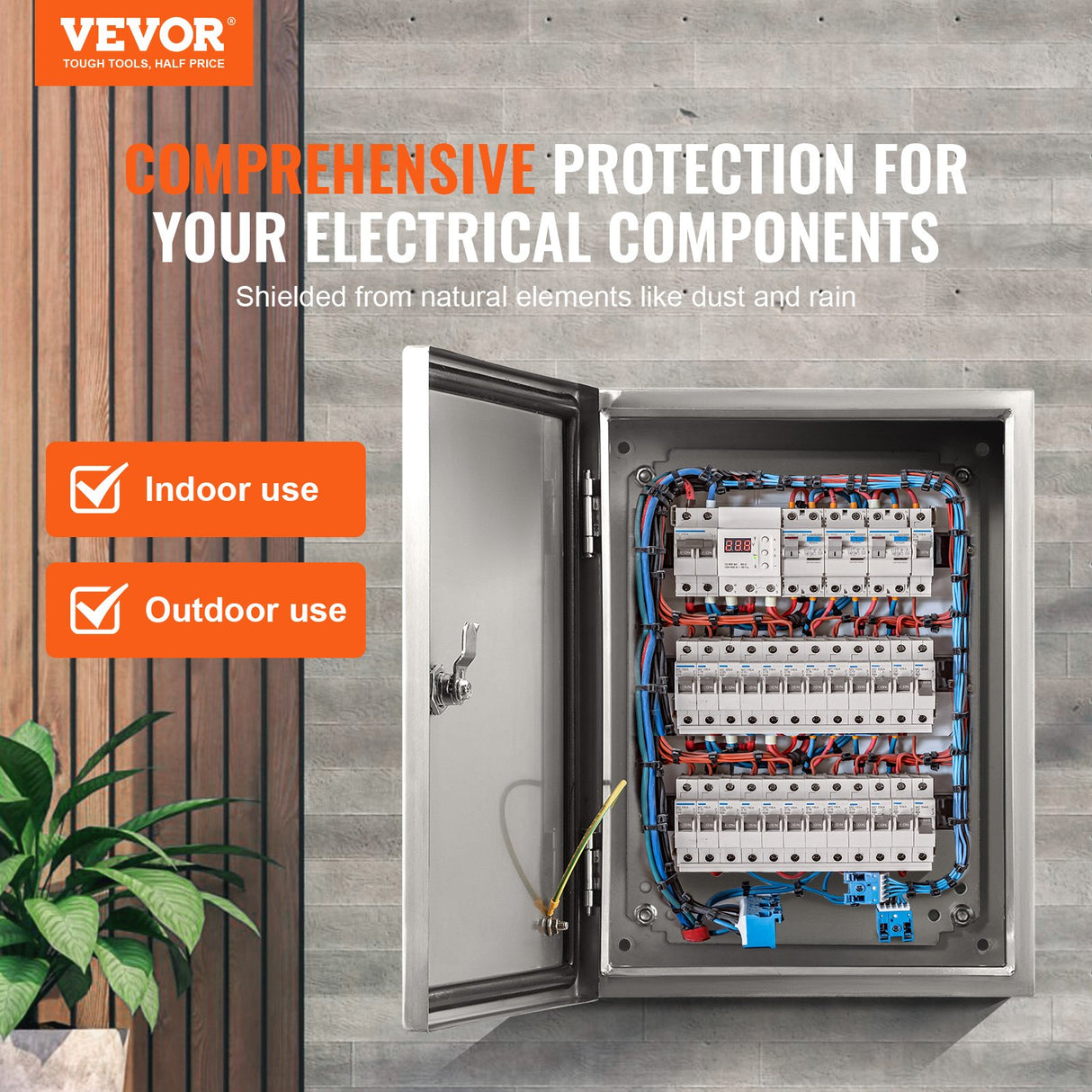 VEVOR Steel Electrical Box, 40x30x15 cm, 304 Stainless Steel Electrical Enclosure Box, Wall-Mounted Outdoor Electrical Electronic Equipment Enclosure with Mounting Plate Hinges Lock, IP66 Waterproof