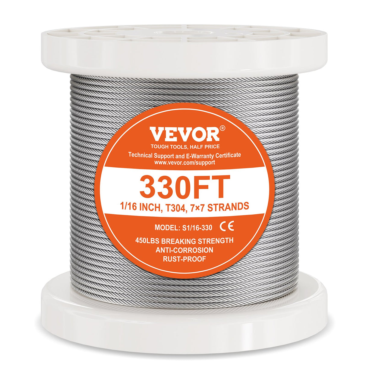 VEVOR Wire Rope Kit, 1.59 mm 100.6 m 304 Stainless Steel Cable with 80 Sleeves and 20 Thimbles, 2KN Breaking Strength, 7 x 7 Strands Marine Aircraft Grade for Handrail Stair Decking Fence Outdoors