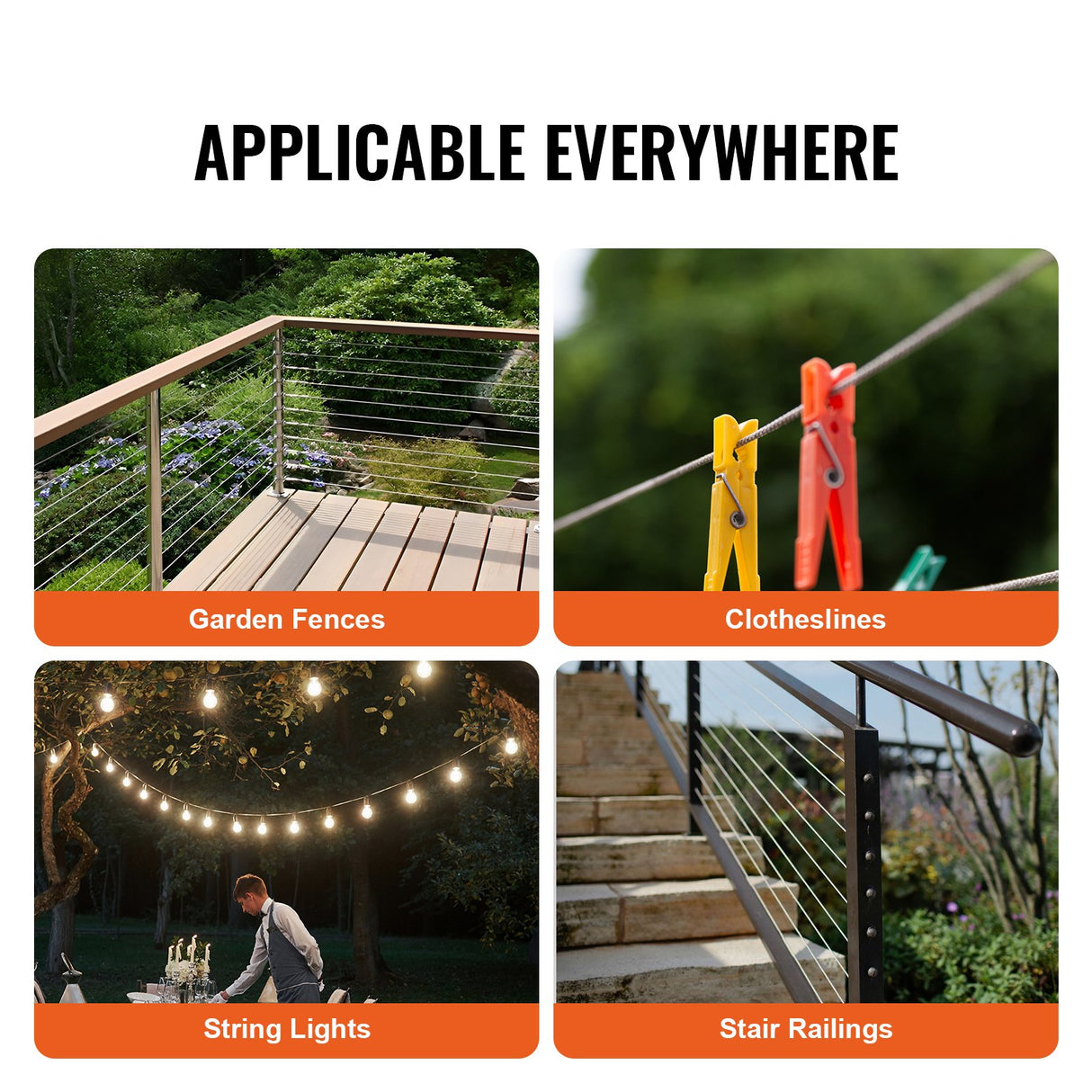 Wire Rope Kit, 1.59 mm 100.6 m 304 Stainless Steel Cable with 80 Sleeves and 20 Thimbles, 2KN Breaking Strength, 7 x 7 Strands Marine Aircraft Grade for Handrail Stair Decking Fence Outdoors