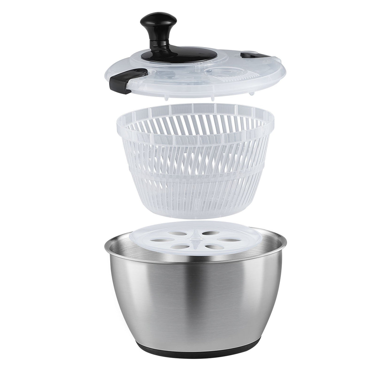 Stainless Steel Salad Spinner, 4.5L, One-handed Easy Press Large Vegetable Dryer Washer, Lettuce Cleaner and Dryer with 304 Stainless Steel Bowl, for Greens, Herbs, Berries, Fruits, No BPA