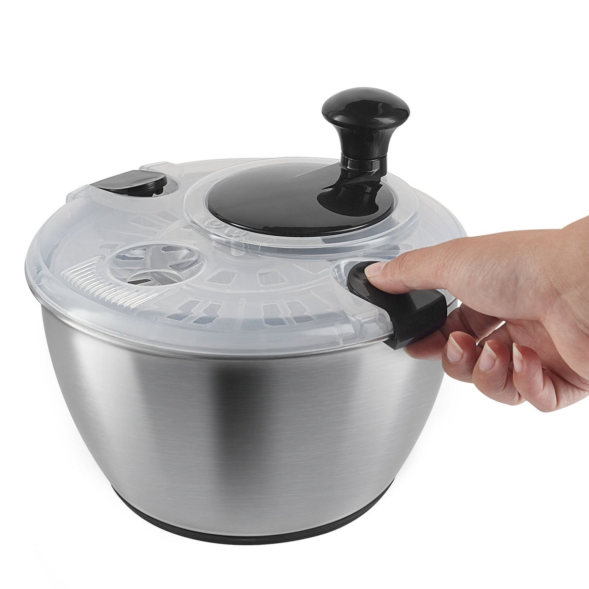 Stainless Steel Salad Spinner, 4.5L, One-handed Easy Press Large Vegetable Dryer Washer, Lettuce Cleaner and Dryer with 304 Stainless Steel Bowl, for Greens, Herbs, Berries, Fruits, No BPA