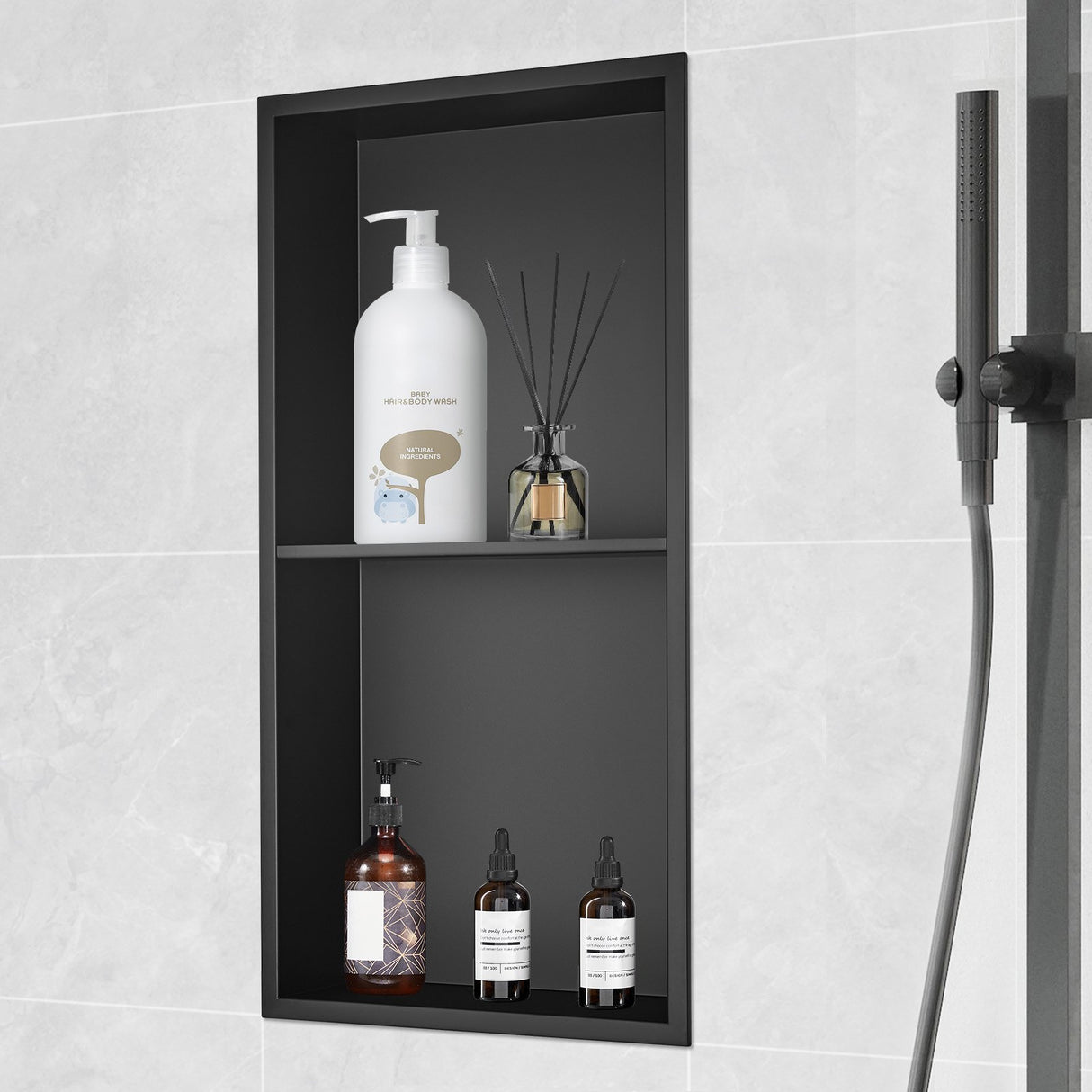 VEVOR 33.02 x 63.5 cm No Tile Shower Niche 304 Stainless Steel, Wall-Inserted Niche Recessed Double Shelves, Sealed Waterproof Rust-Resistant Modern Niche for Shower or Soap Storage Bathroom