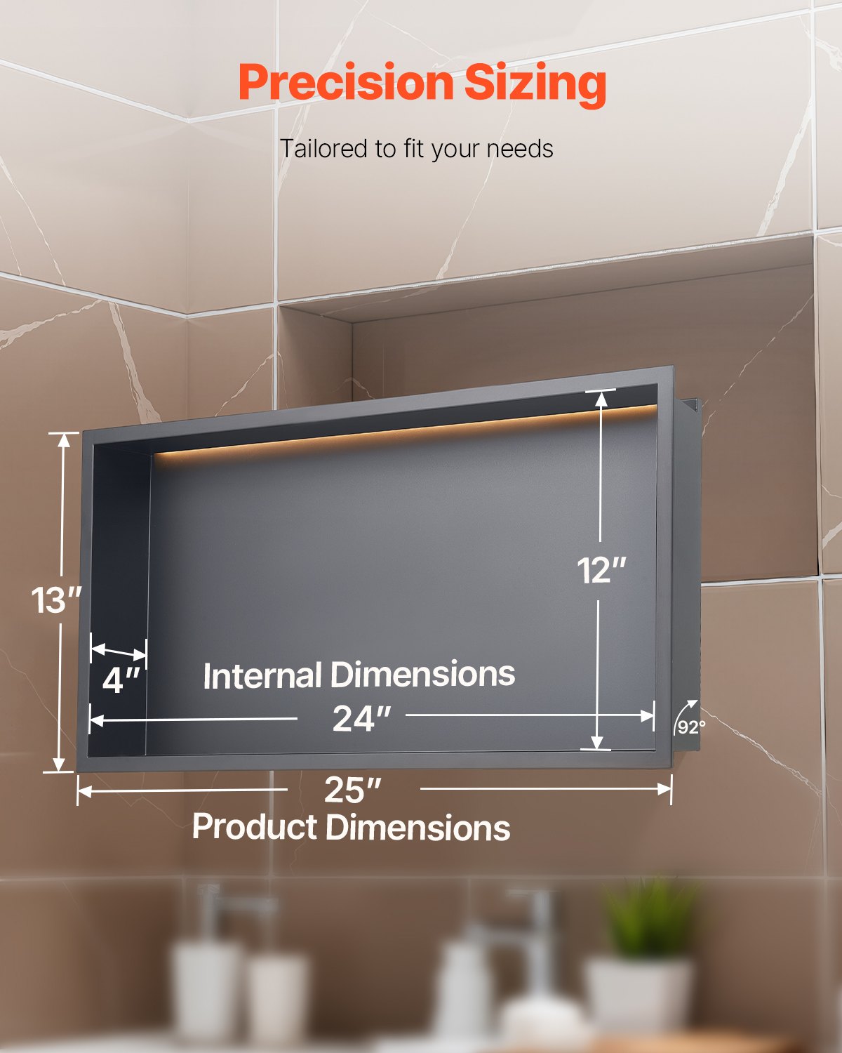 VEVOR Shower Niche 33.0x63.5x10.2 cm Recessed Shelf W/ LED Strip Stainless Steel