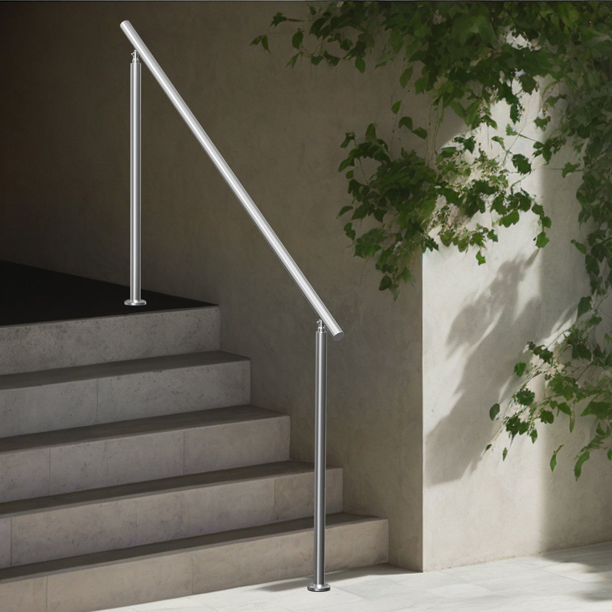 VEVOR Handrails for Outdoor Steps, 70.9 in/ 180cm Length Stair Hand Rail Kit, Transitional Stainless Steel Railings with Installation Kit, Double-column Staircase Handrails for Seniors,Porch & Deck