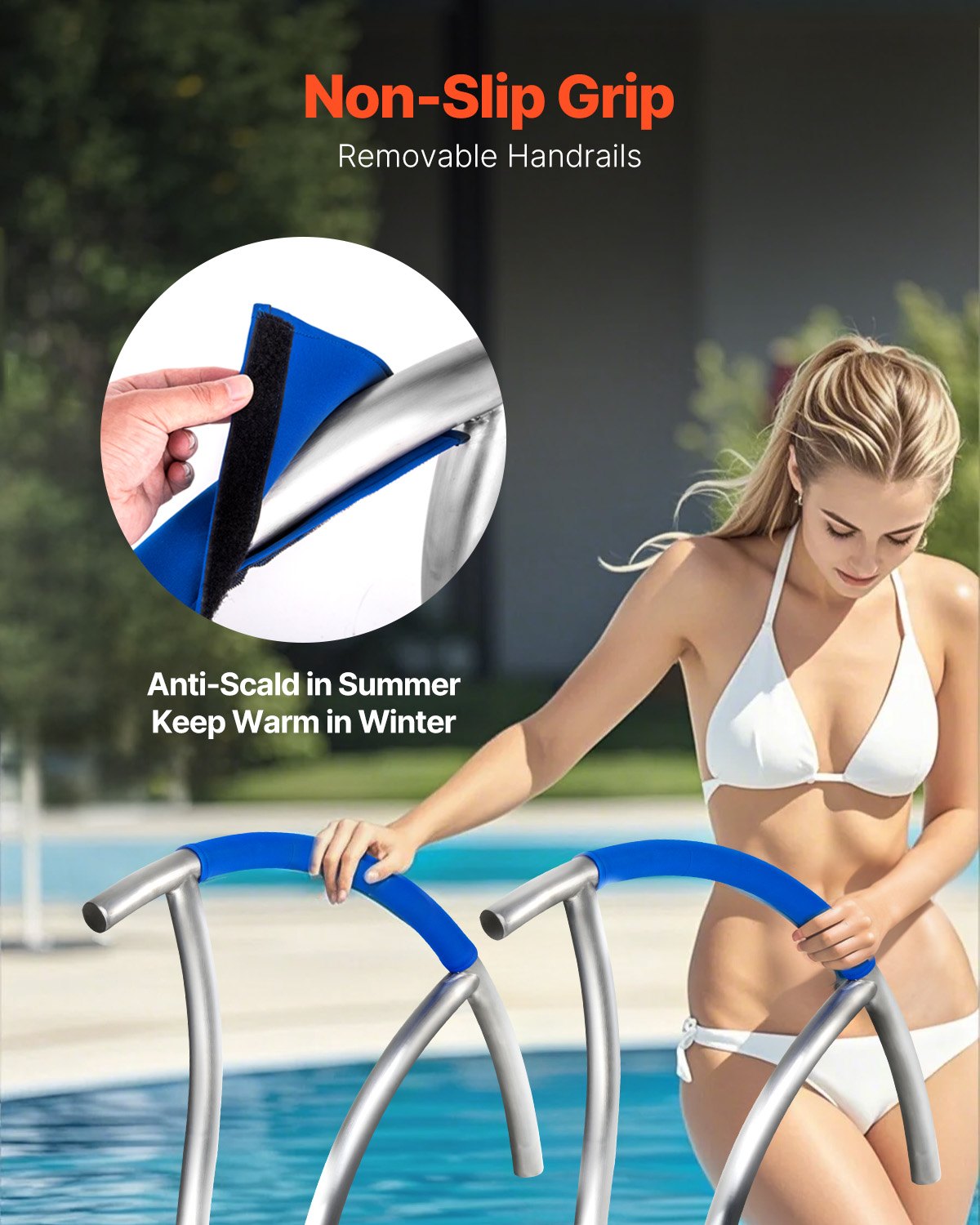 VEVOR Pool Handrail, 30" x 30" Swimming Pool Stair Rail, 2 PCs Stainless Steel Stair Pool Hand Rail Rated 375lbs Load Capacity, Pool Rail with Quick