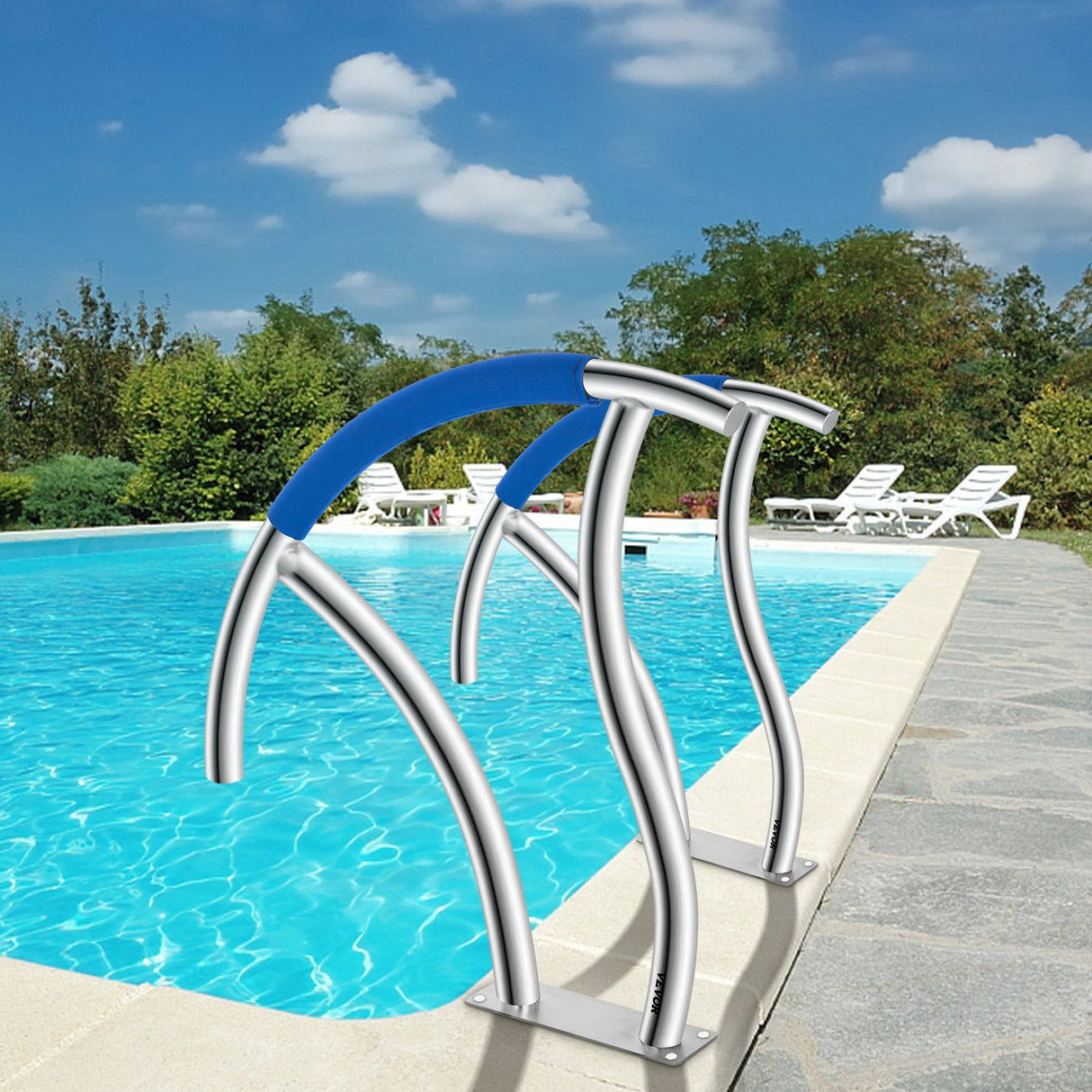 VEVOR Pool Handrail, 30" x 30" Swimming Pool Stair Rail, 2 PCs Stainless Steel Stair Pool Hand Rail Rated 375lbs Load Capacity, Pool Rail with Quick