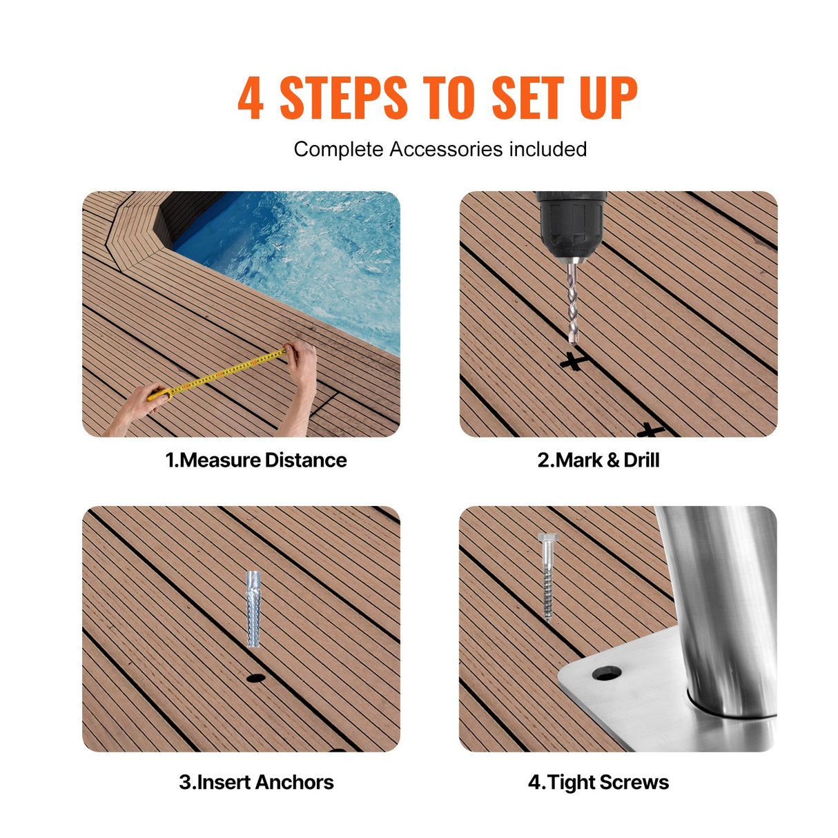 Pool Handrail 55 x 32 inch Stainless Steel with Base Plate for Spas