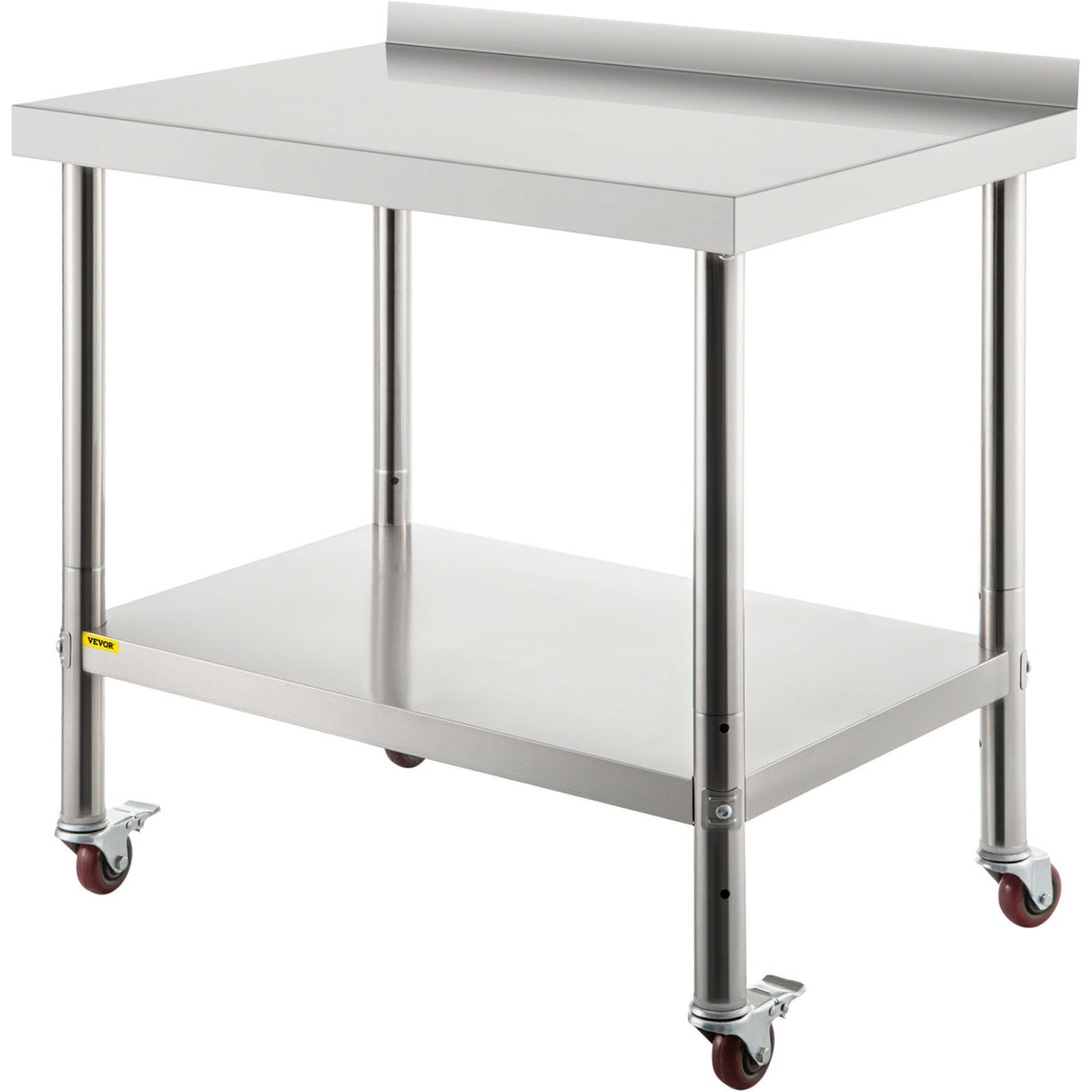 VEVOR Stainless Steel Prep Table 30 x 24 x 35 Inch 440lbs Load Capacity Heavy Duty Metal Worktable with Backsplash Adjustable Undershelf & 4 Casters Commercial Workstation for Kitchen Restaurant