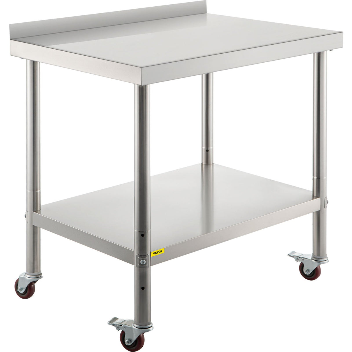VEVOR Stainless Steel Prep Table 30 x 24 x 35 Inch 440lbs Load Capacity Heavy Duty Metal Worktable with Backsplash Adjustable Undershelf & 4 Casters Commercial Workstation for Kitchen Restaurant