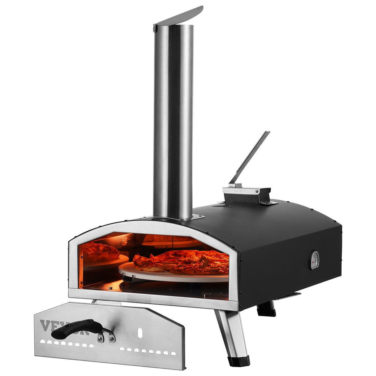 VEVOR Outdoor Pizza Oven, 12" Wood Fired Pizza Ovens, Pellet Pizza Stove with Built-in Thermometer, with Thickened Cordierite, Rotating Pizza Stone,