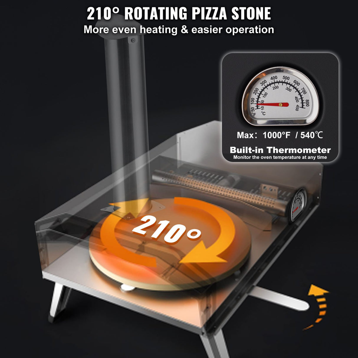 VEVOR Outdoor Pizza Oven, 12" Wood Fired Pizza Ovens, Pellet Pizza Stove with Built-in Thermometer, with Thickened Cordierite, Rotating Pizza Stone,