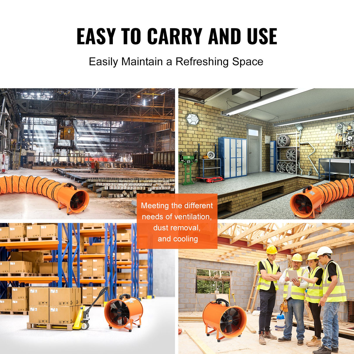 VEVOR Portable Ventilator, 304.8mm/12inch Heavy Duty Cylinder Fan with 10m Duct Hose, 367W Strong Shop Exhaust Blower 2574CFM, Industrial Utility Blower for Sucking Dust, Smoke, Smoke Home/Workplace