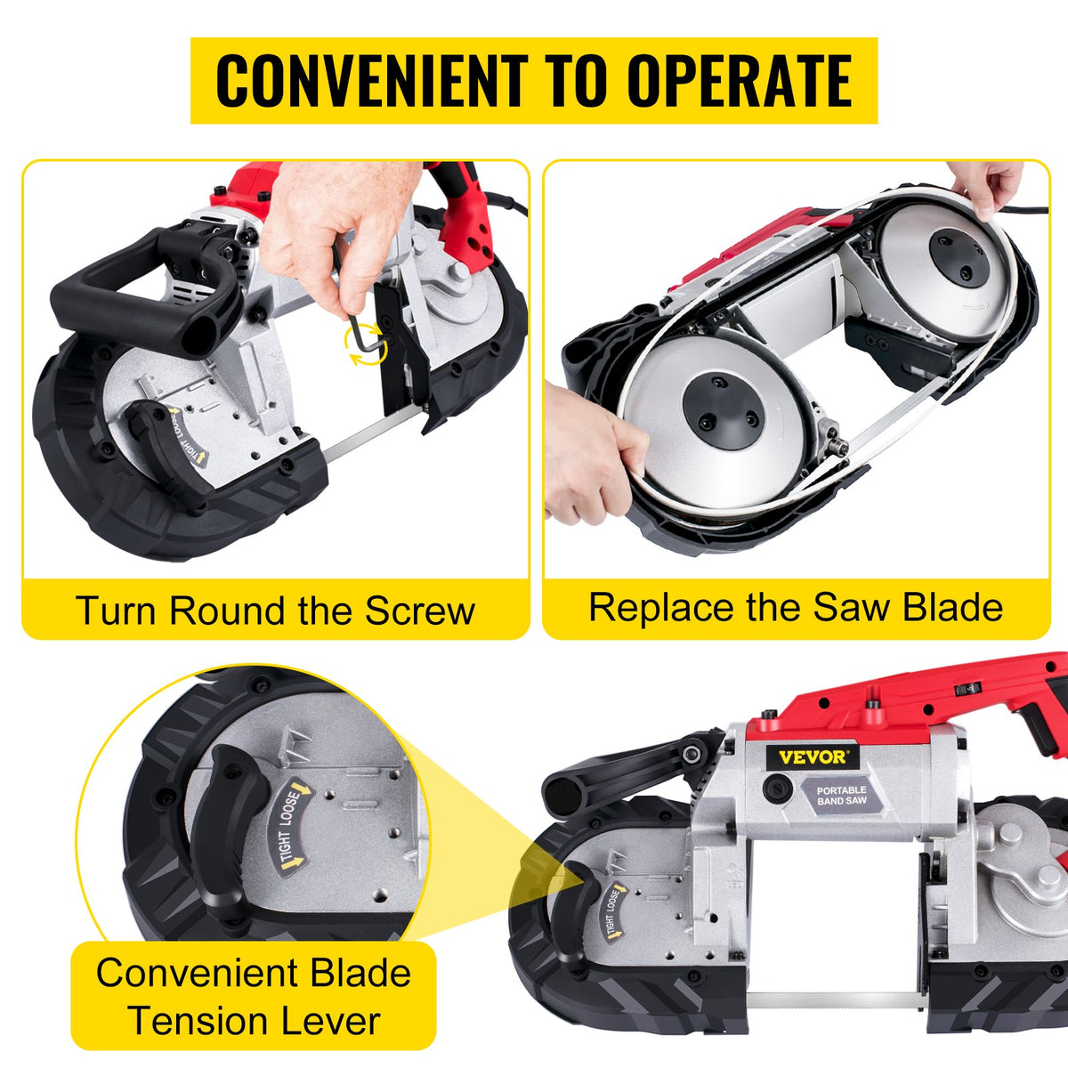 VEVOR Portable Band Saw,with Removable Alloy Steel Base Cordless Band Saw,127mm Cutting Capacity Hand held Band Saw,Variable Speed Portable Bandsaw,
