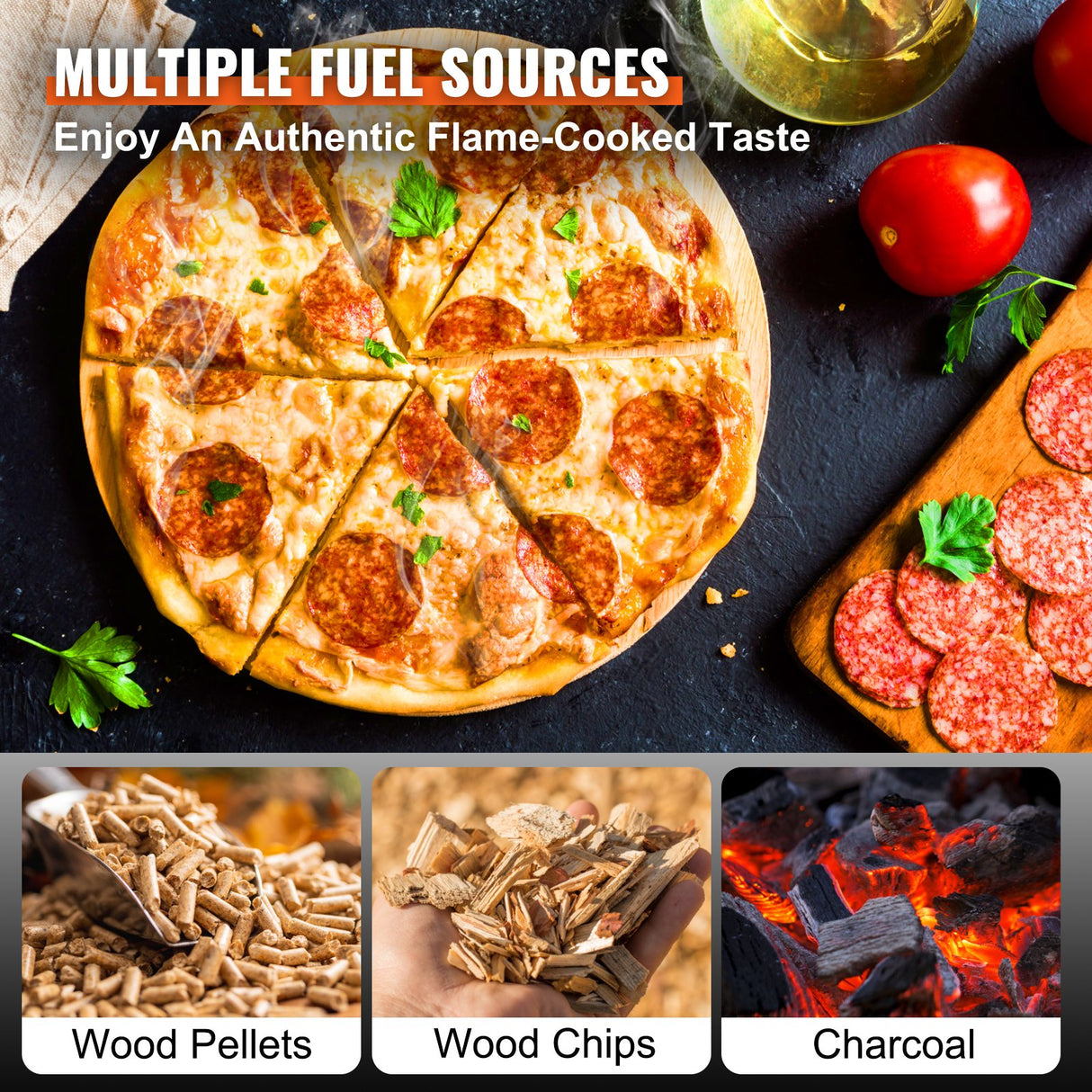 VEVOR Outdoor Pizza Oven, 12-inch, Wood Pellet and Charcoal Fired Pizza Maker, Portable Outside Stainless Steel Pizza Grill with Pizza Stone,