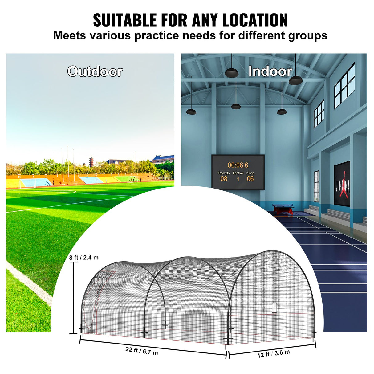 VEVOR Baseball Batting Cage, Softball and Baseball Batting Cage Net and Frame, 22x12x8ft Practice Portable Cage Net with Carry Bag, Heavy Duty