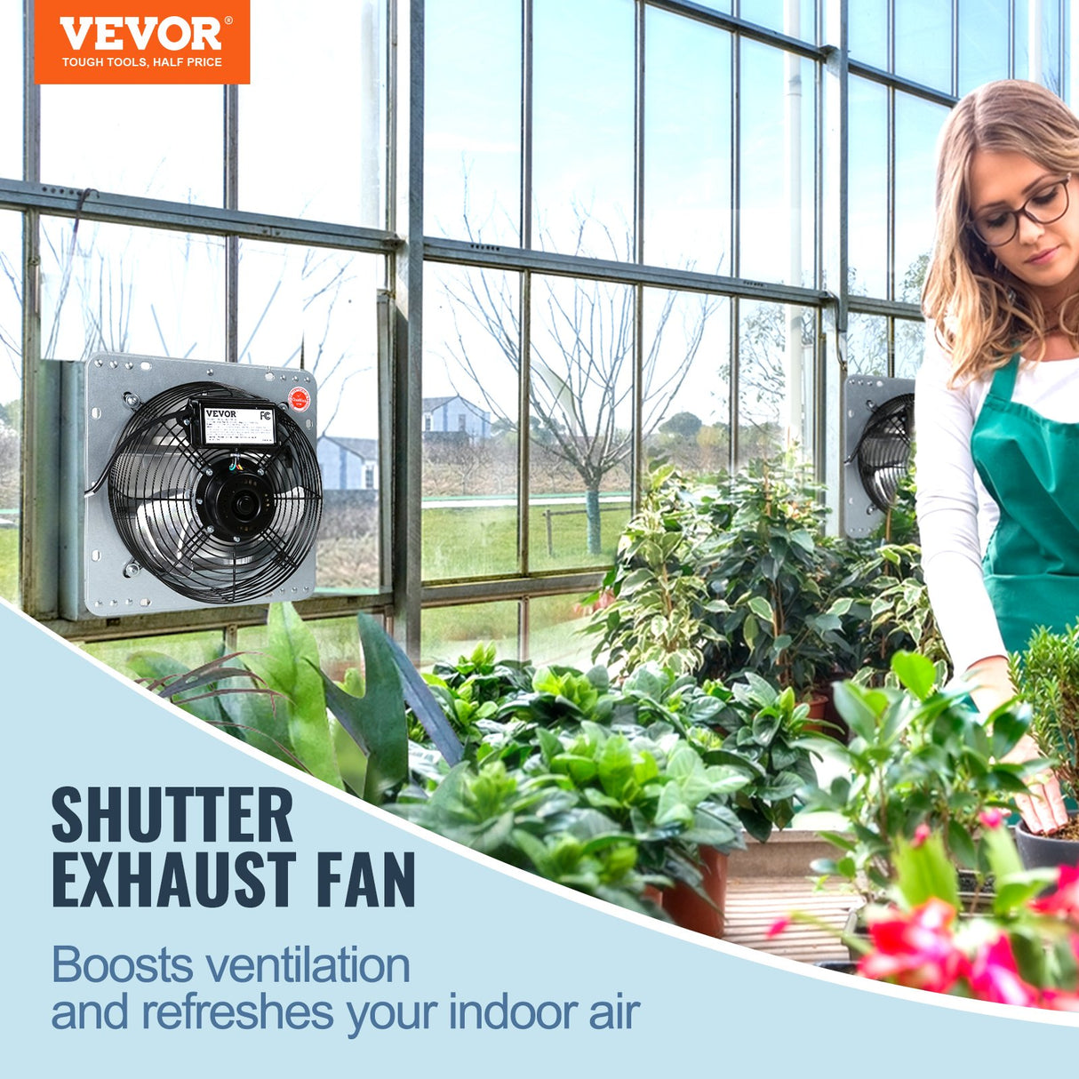 Shutter Exhaust Fan, 305 mm High-speed 1400RPM 1084 CFM, Aluminum Wall Mount Attic Fan with AC-motor, Ventilation and Cooling for Greenhouses, Garages, Sheds, Shops