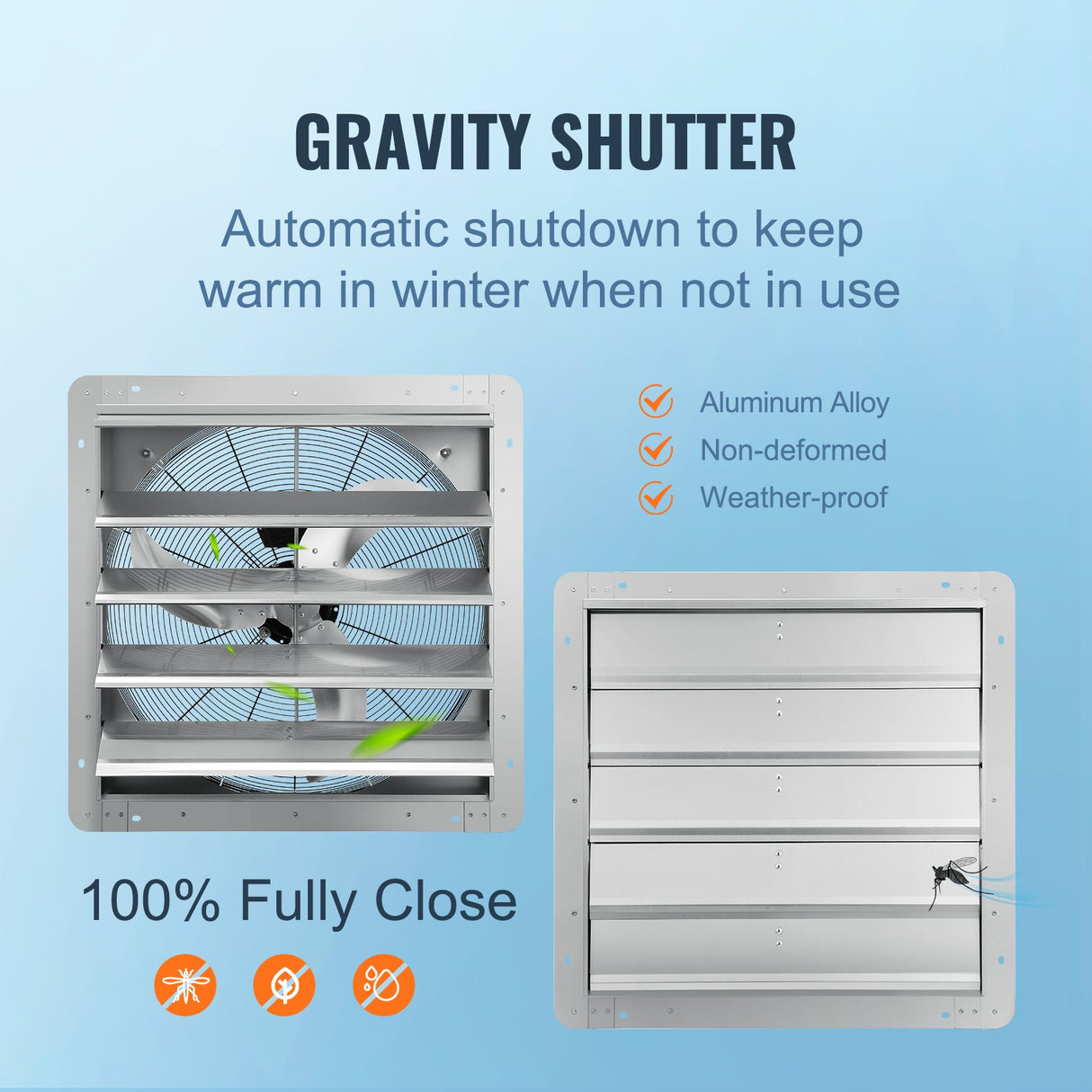 Shutter Exhaust Fan, 610 mm High-speed 1400RPM 2892 CFM, Aluminum Wall Mount Attic Fan with AC-motor, Ventilation and Cooling for Greenhouses, Garages, Sheds, Shops