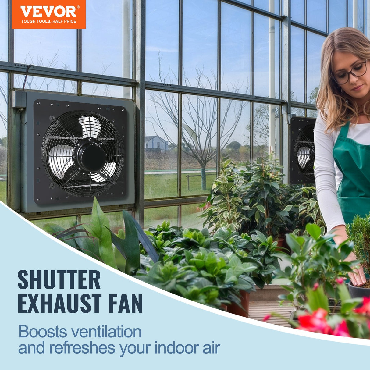 VEVOR Shutter Exhaust Fan, 356 mm / 14inch with Temperature Humidity Controller, EC-motor, 1024 CFM, Variable Speed Adjustable Wall Mount Attic Fan,