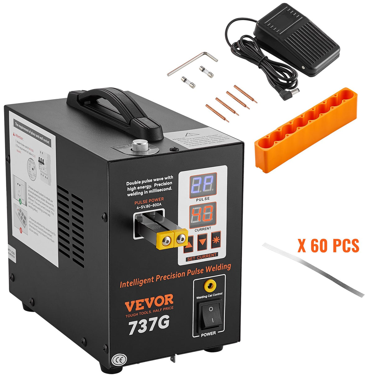 VEVOR Spot Welder, 737G Pulse Spot Welder, Portable High-Power Welding Machine Soldering Station with 2 Welding Modes and LED Lighting for 0.12mm Pure Nickel