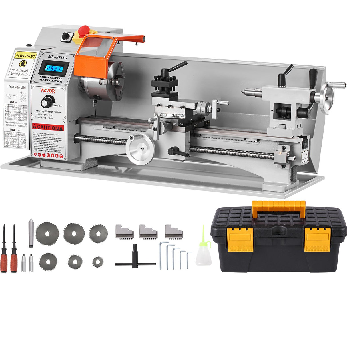 VEVOR Mini Metal Lathe Machine, 180 x 400 mm, 800W Precision Benchtop Power Metal Lathe, 150-2500 RPM Continuously Variable Speed, with 3-jaw Metal Chuck Tool Box for Processing Precision Parts