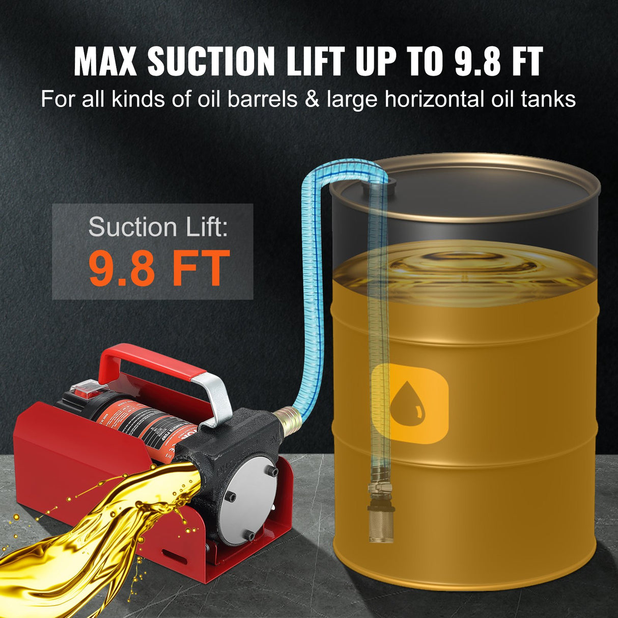 VEVOR Fuel Transfer Pump, 12V DC, 10 GPM, 8 m Lift, Portable Electric Diesel Transfer Extractor Pump