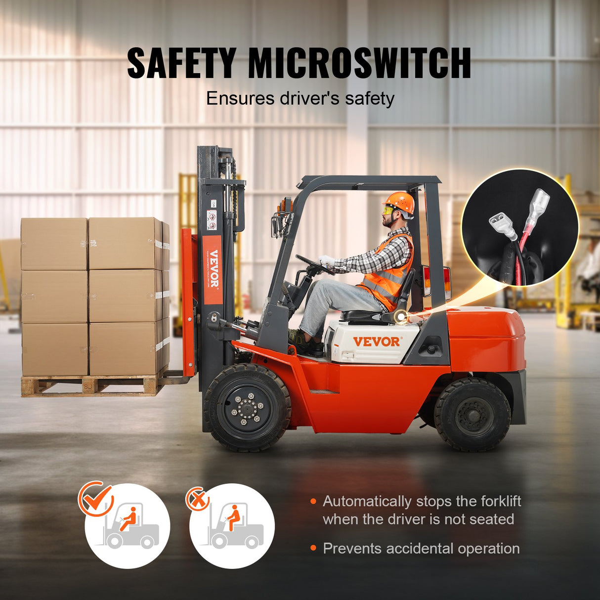 VEVOR Universal Forklift Seat, Fold Down Tractor Seat with Adjustable Angle Back and Micro Switch, 16-34 cm Extended Slot Comfortable Forklift Seat