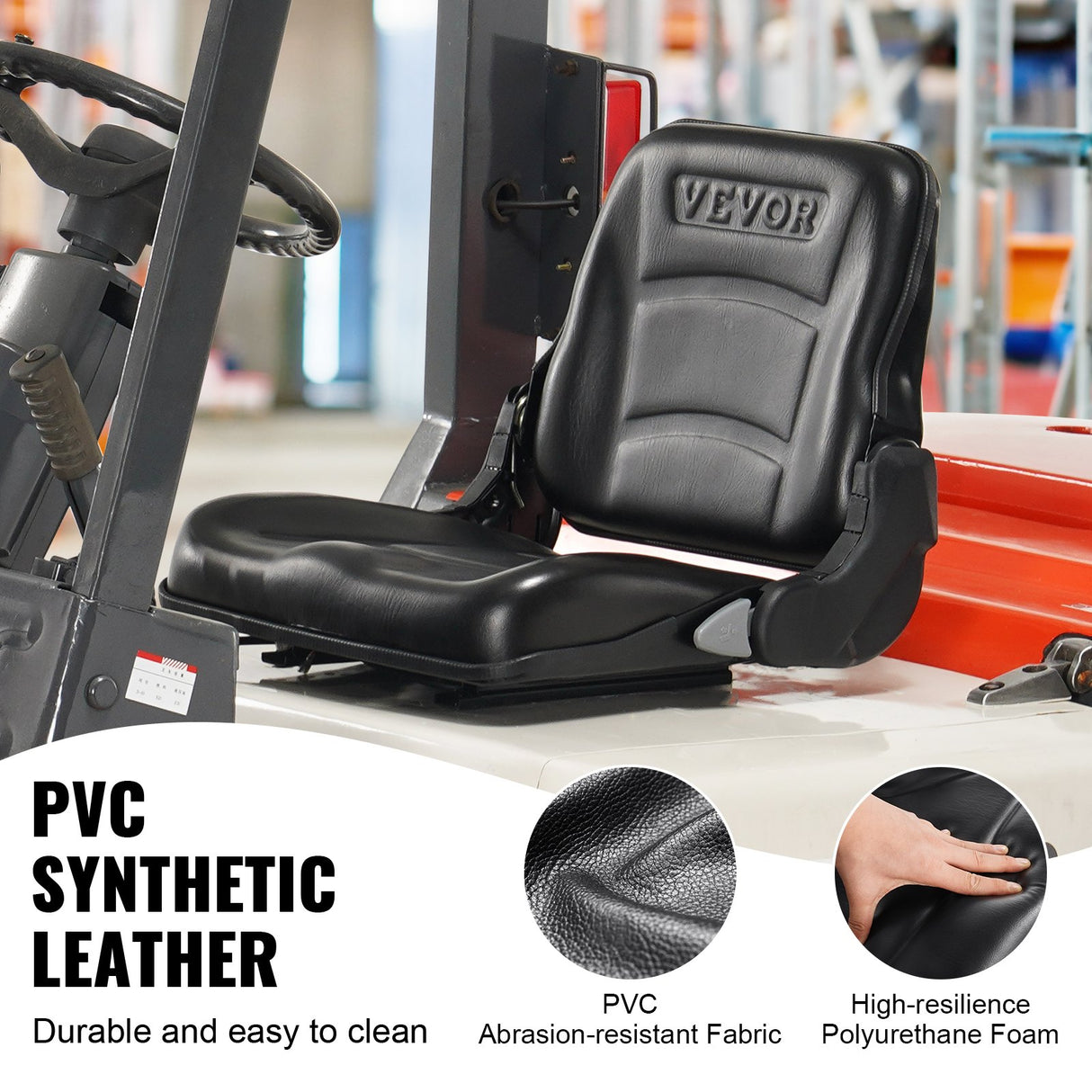 VEVOR Universal Forklift Seat, Fold Down Tractor Seat with Adjustable Angle Back and Micro Switch, 16-34 cm Extended Slot Comfortable Forklift Seat