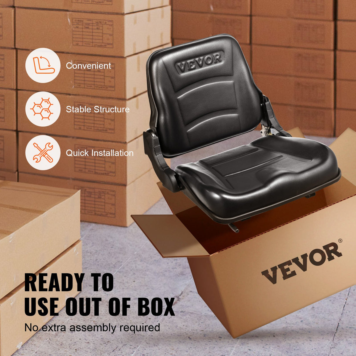 VEVOR Universal Forklift Seat, Fold Down Tractor Seat with Adjustable Angle Back and Micro Switch, 16-34 cm Extended Slot Comfortable Forklift Seat