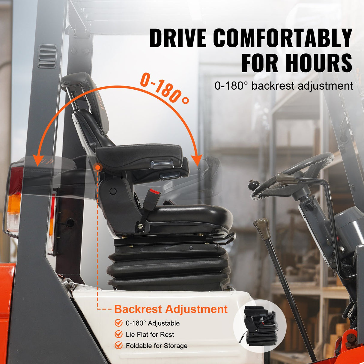 VEVOR Universal Forklift Seat Adjustable Tractor Seat with Seatbelt Armrests