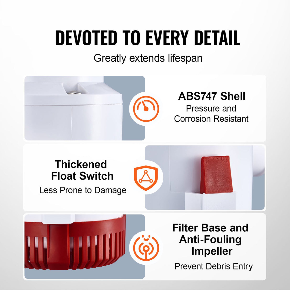 VEVOR Bilge Pump, 3000GPH Automatic Submersible Boat Bilge Water Pump with Float Switch, 40 mm Outlet Diameter, Small Boat Bilge Pump, Marine Electric
