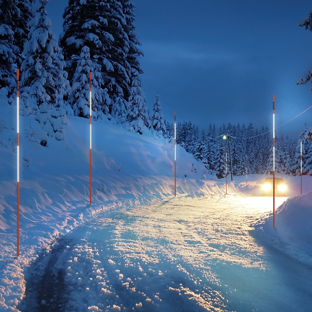 VEVOR Driveway Markers, 30 PCS 121.5cm, 0.78cm Diameter, Orange Fiberglass Poles Snow Stakes with Reflective Tape, 30cm Steel Drill Bit & Protection Gloves for Parking Lots, Walkways Easy Visibility