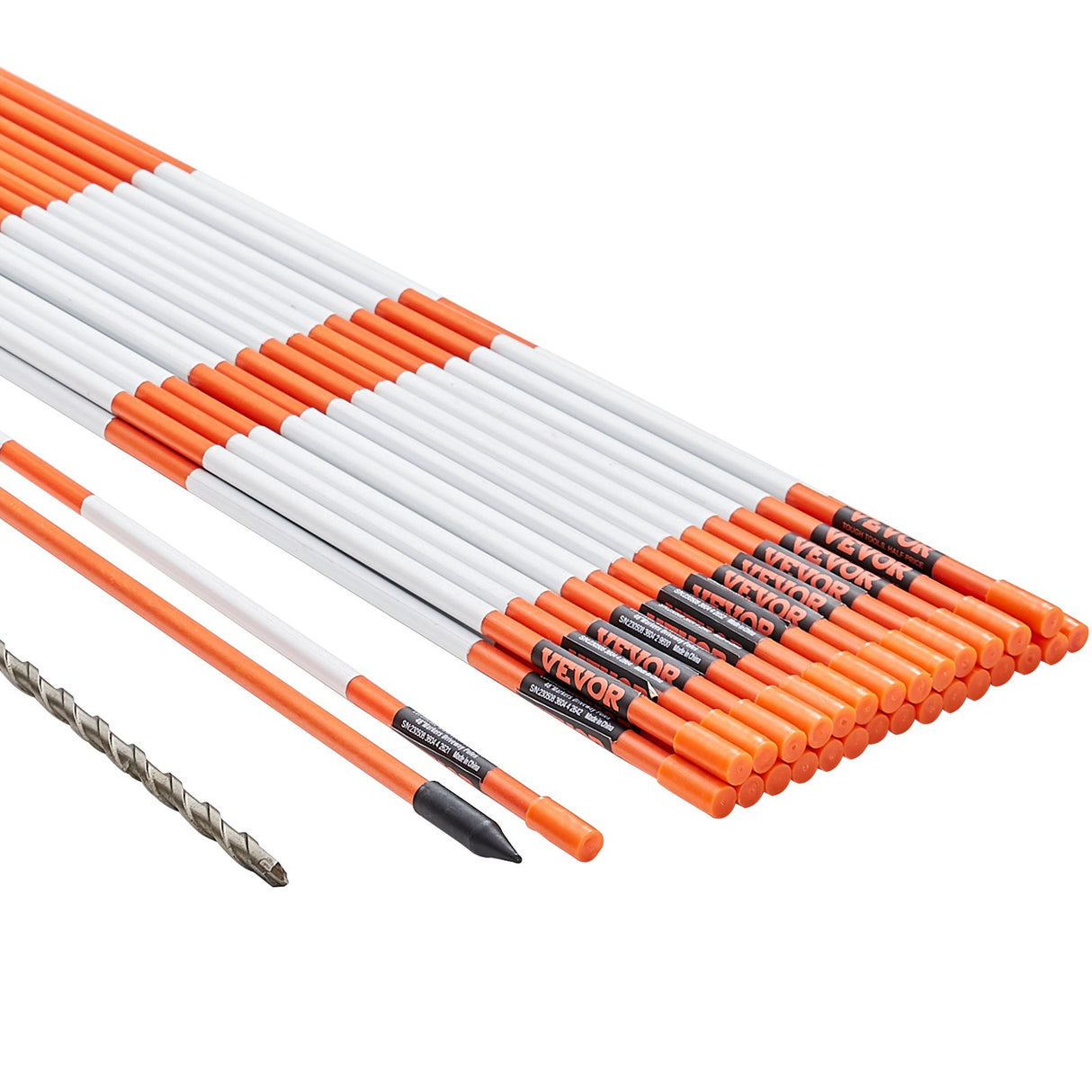 VEVOR Driveway Markers, 30 PCS 121.5cm, 0.78cm Diameter, Orange Fiberglass Poles Snow Stakes with Reflective Tape, 30cm Steel Drill Bit & Protection Gloves for Parking Lots, Walkways Easy Visibility