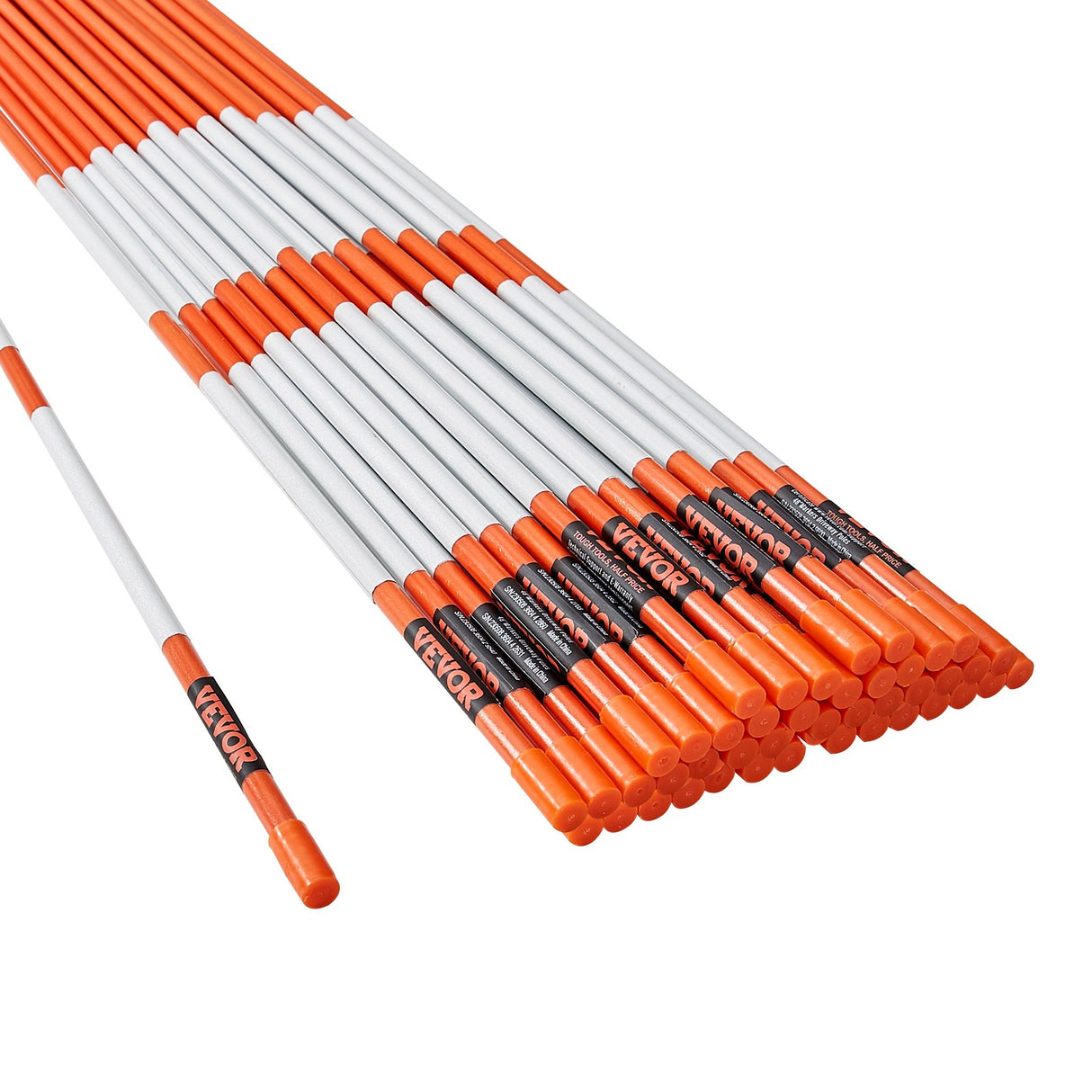 VEVOR Driveway Markers, 50 PCS 121.5 cm, 0.78 cm Diameter Orange Fiberglass Poles Snow Stakes with Reflective Tape, 30 cm Steel Drill Bit & Protection Gloves for Parking Lots, Walkways Easy Visibility