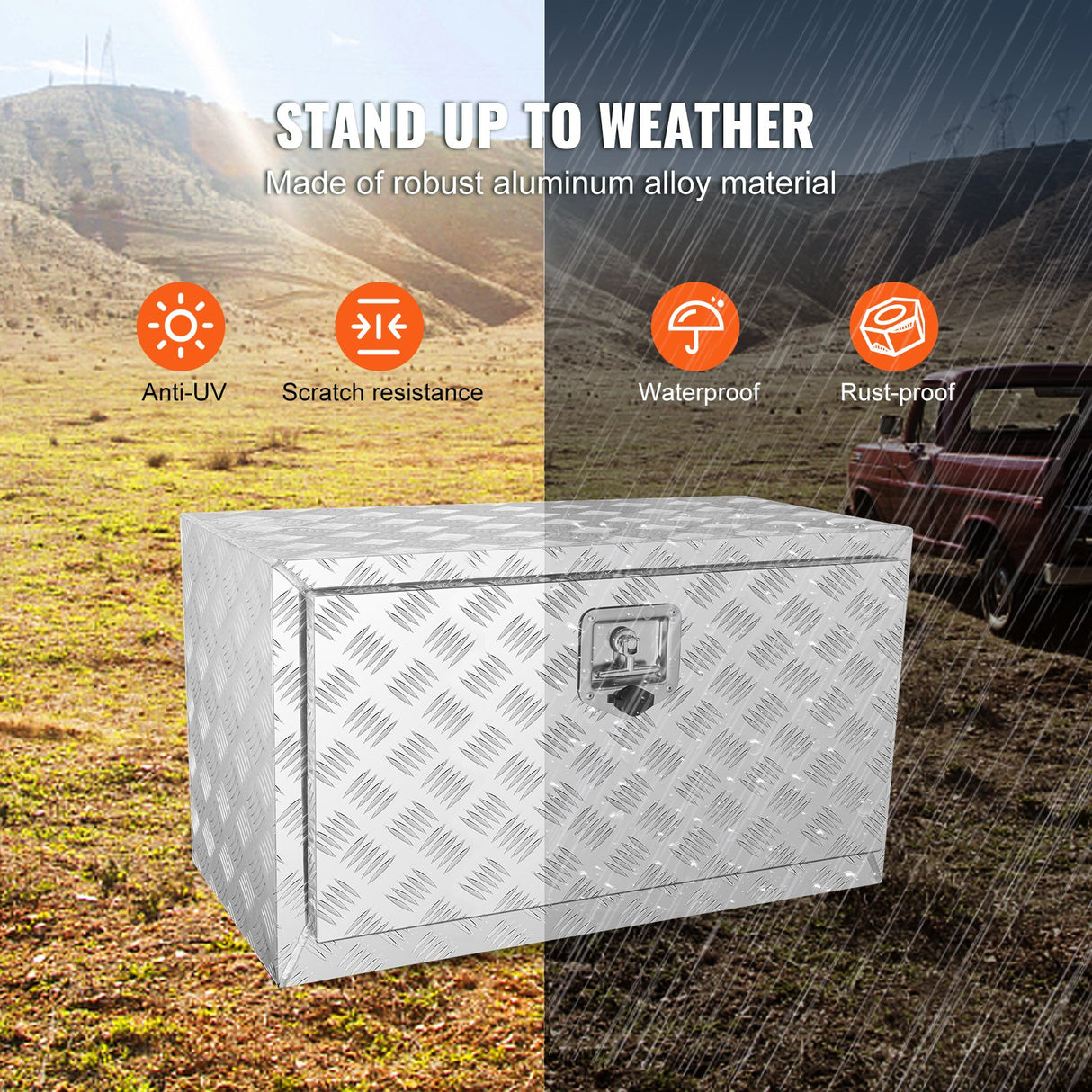 VEVOR Underbody Truck Box, 30"?14"?16" Pickup Storage Box, Heavy Duty Aluminum Diamond Plate Tool Box with Lock and Keys, Waterproof Trailer Storage