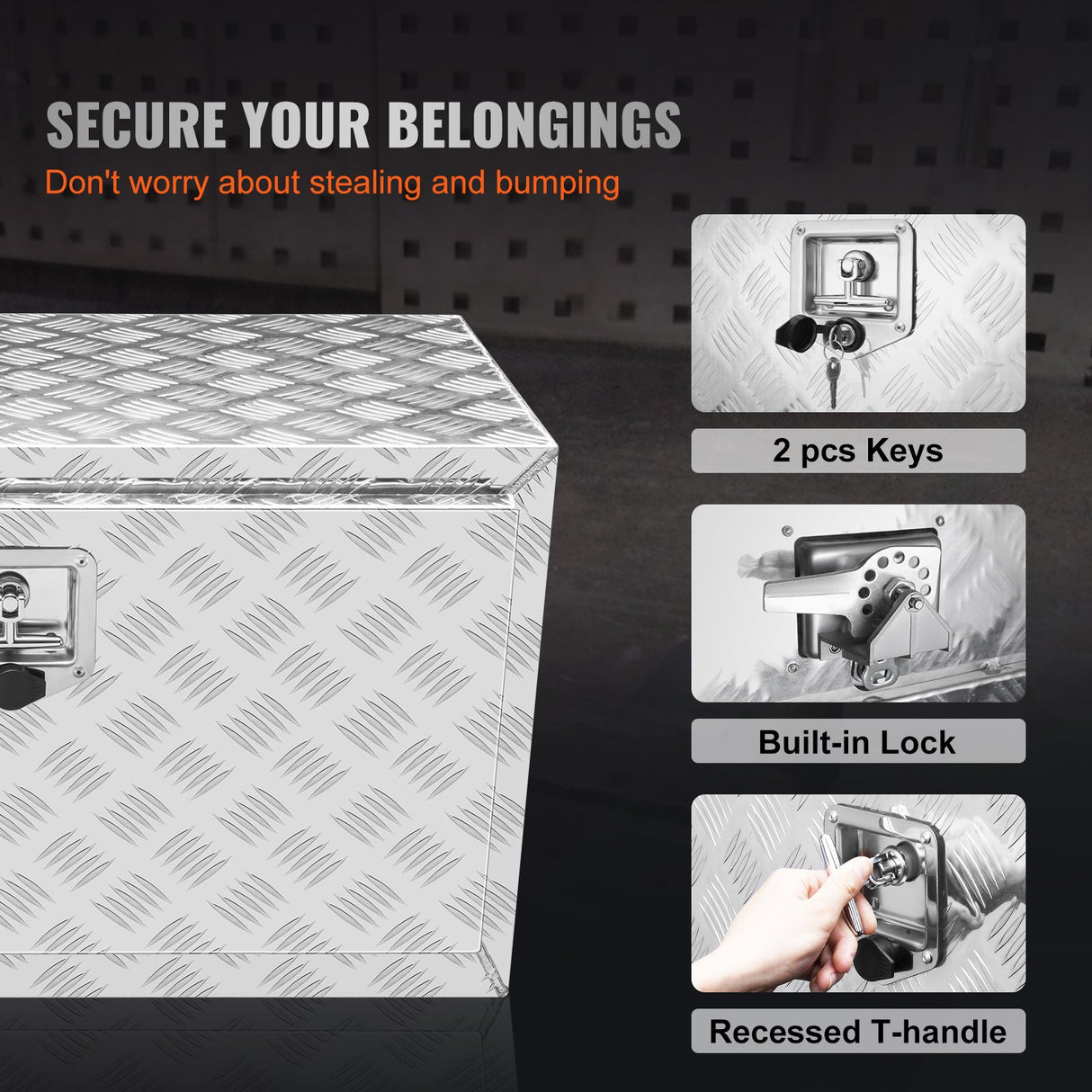 VEVOR Underbody Truck Box, 30"?14"?16" Pickup Storage Box, Heavy Duty Aluminum Diamond Plate Tool Box with Lock and Keys, Waterproof Trailer Storage