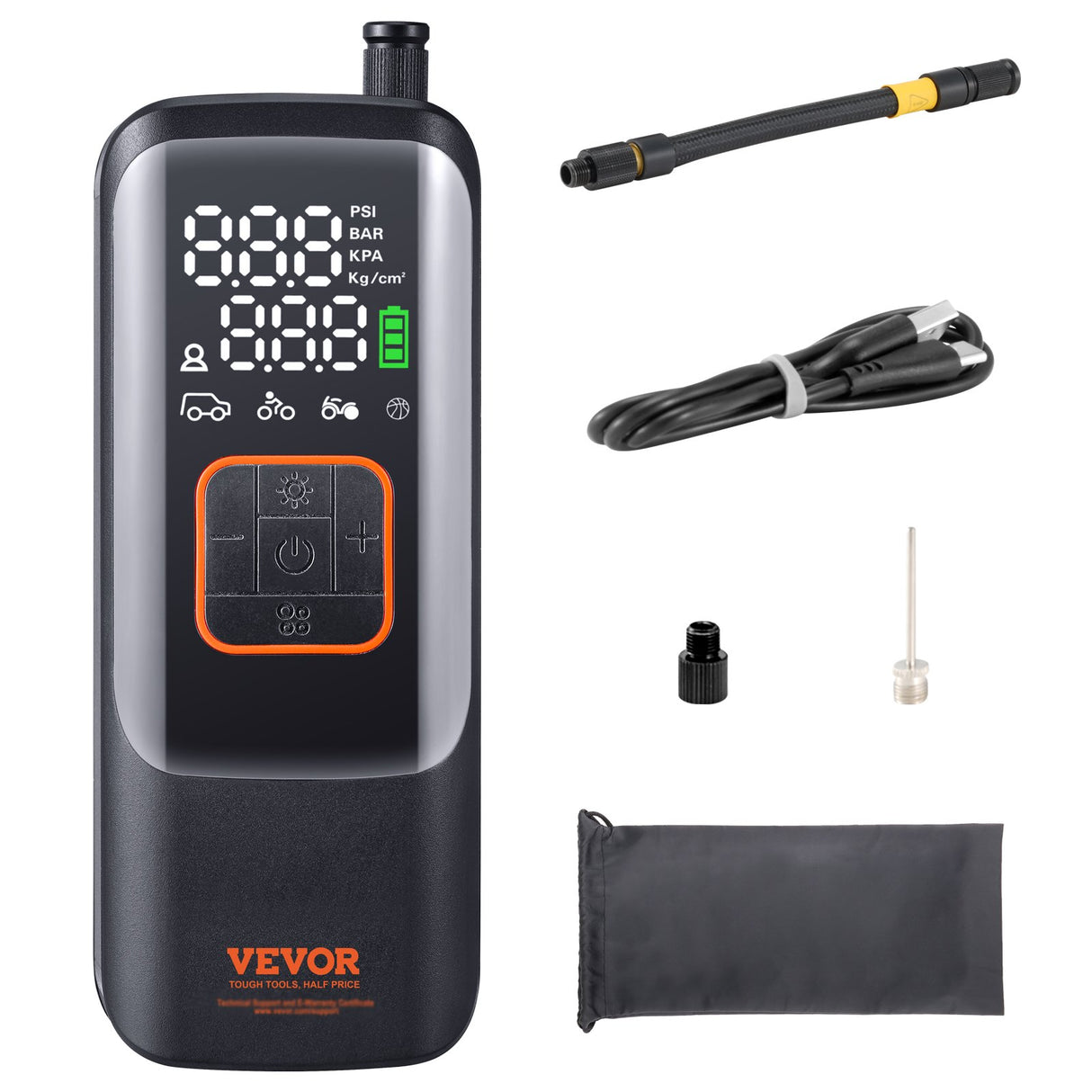 VEVOR Tire Inflator Portable Air Compressor, 150 PSI Electric Air Pump, 4000mAh Rechargeable Tire Pump with Auto-Off Function, LCD Pressure Gauge, 3 Nozzles, LED Light for Car Motorcycle Bike Ball