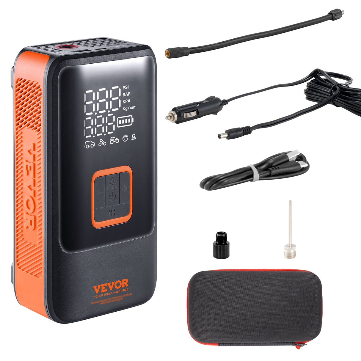 VEVOR Tire Inflator Portable Air Compressor, Dual-Cylinder & 12000mAh Rechargeable Air Pump, 30s Fast Inflation Tire Pump with Auto-Off, LCD Pressure Gauge for Car Motorcycle Bike Ball