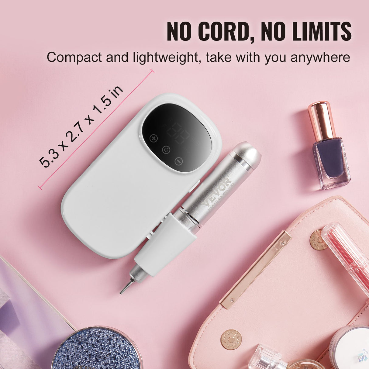 Electric Rechargeable Nail Drill, 35,000RPM Portable Cordless Nail E File Machine, LCD-Display Acrylic Gel Grinder Tool with 6 Bits and 50PCS Sanding Bands for Manicure Pedicure Carve Polish