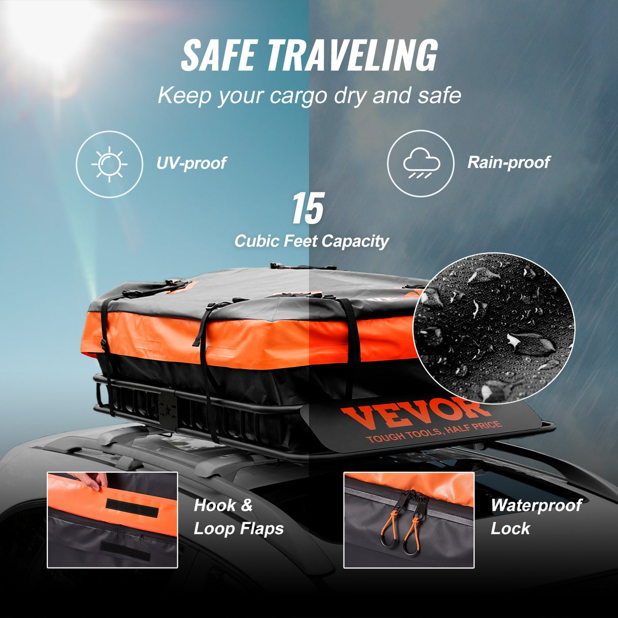 VEVOR Roof Rack Cargo Basket 200 LBS 51"x36"x5" for SUV Truck with Luggage Bag